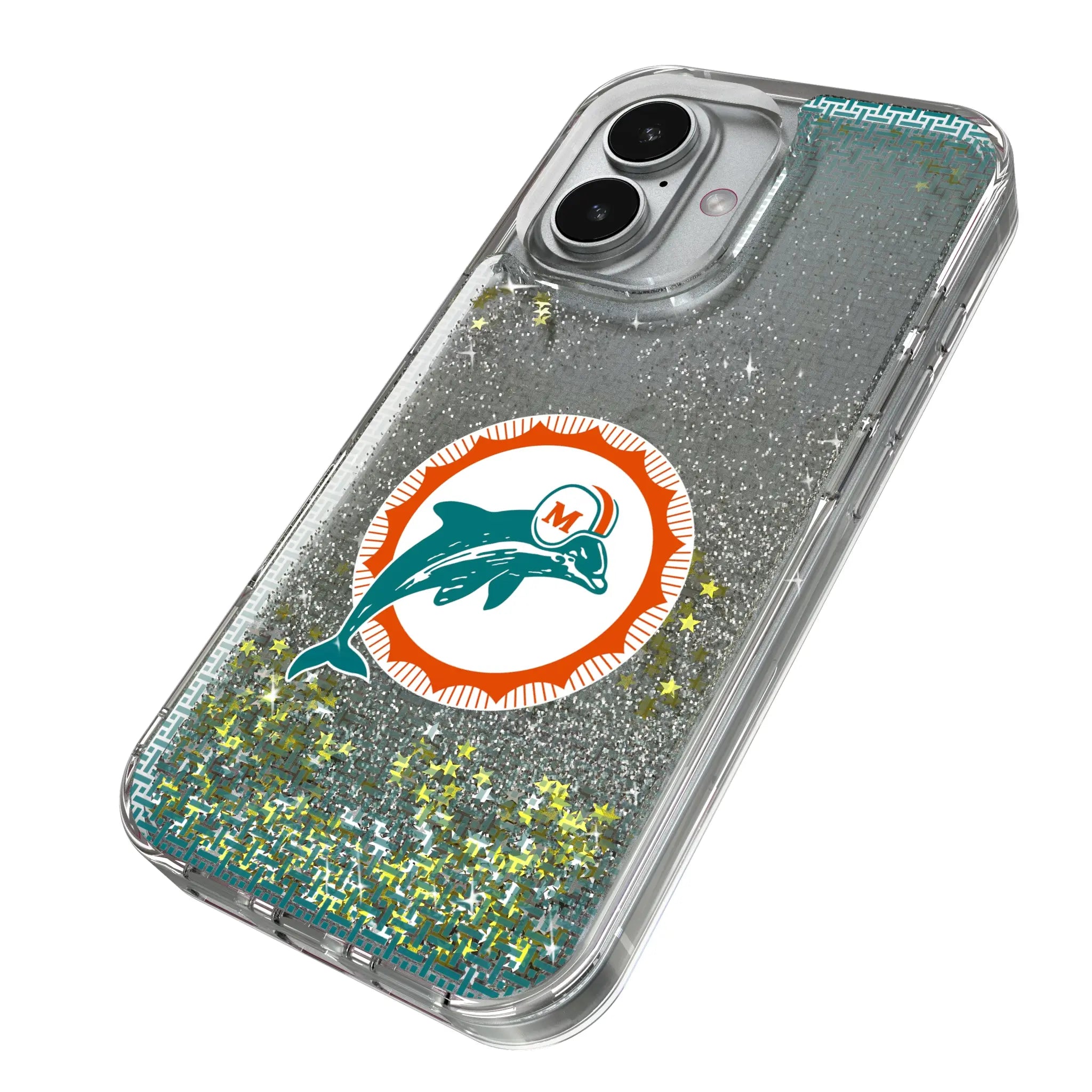 Miami Dolphins 1966-1973 Historic Collection Linen iPhone Glitter Phone Case for Apple iPhone - Isometric View