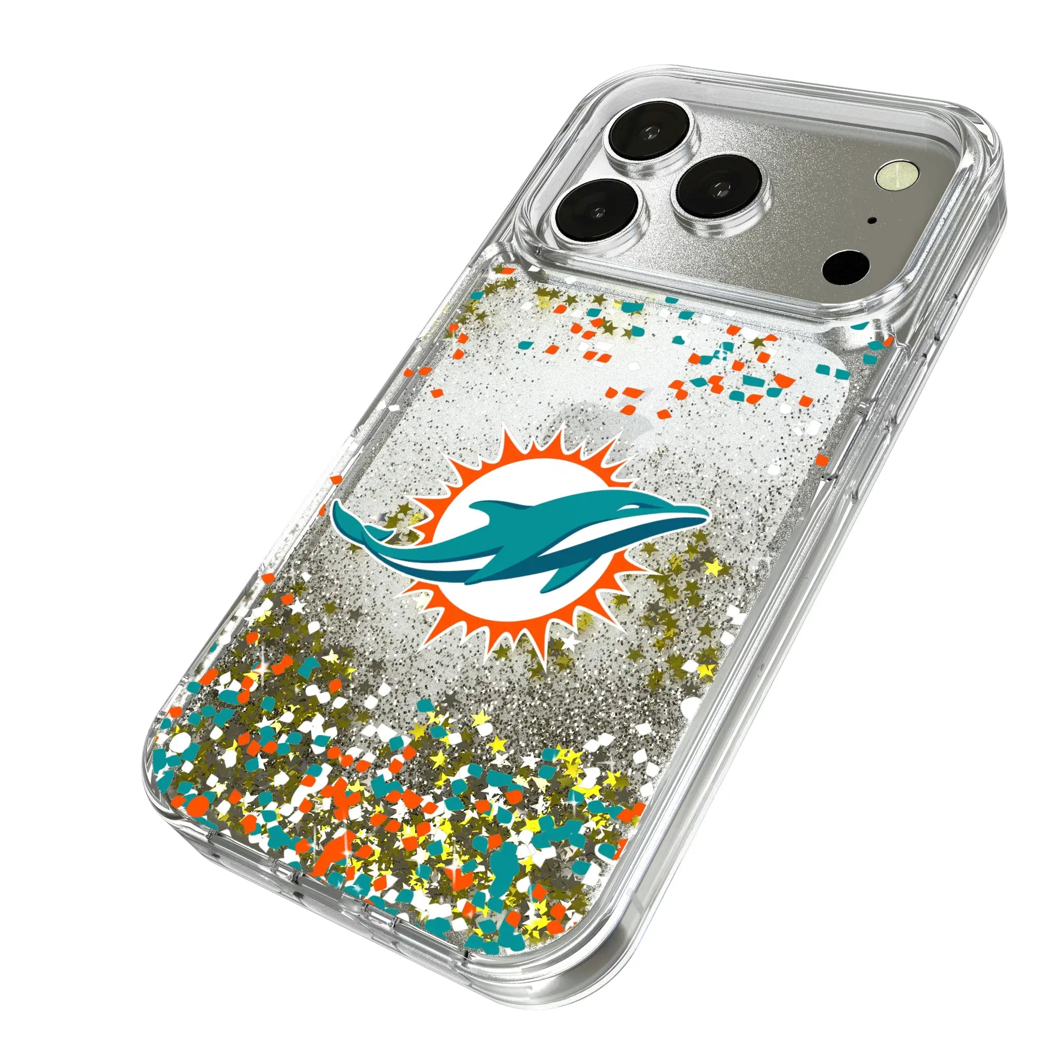 Miami Dolphins Confetti iPhone Glitter Phone Case for Apple iPhone - Isometric View