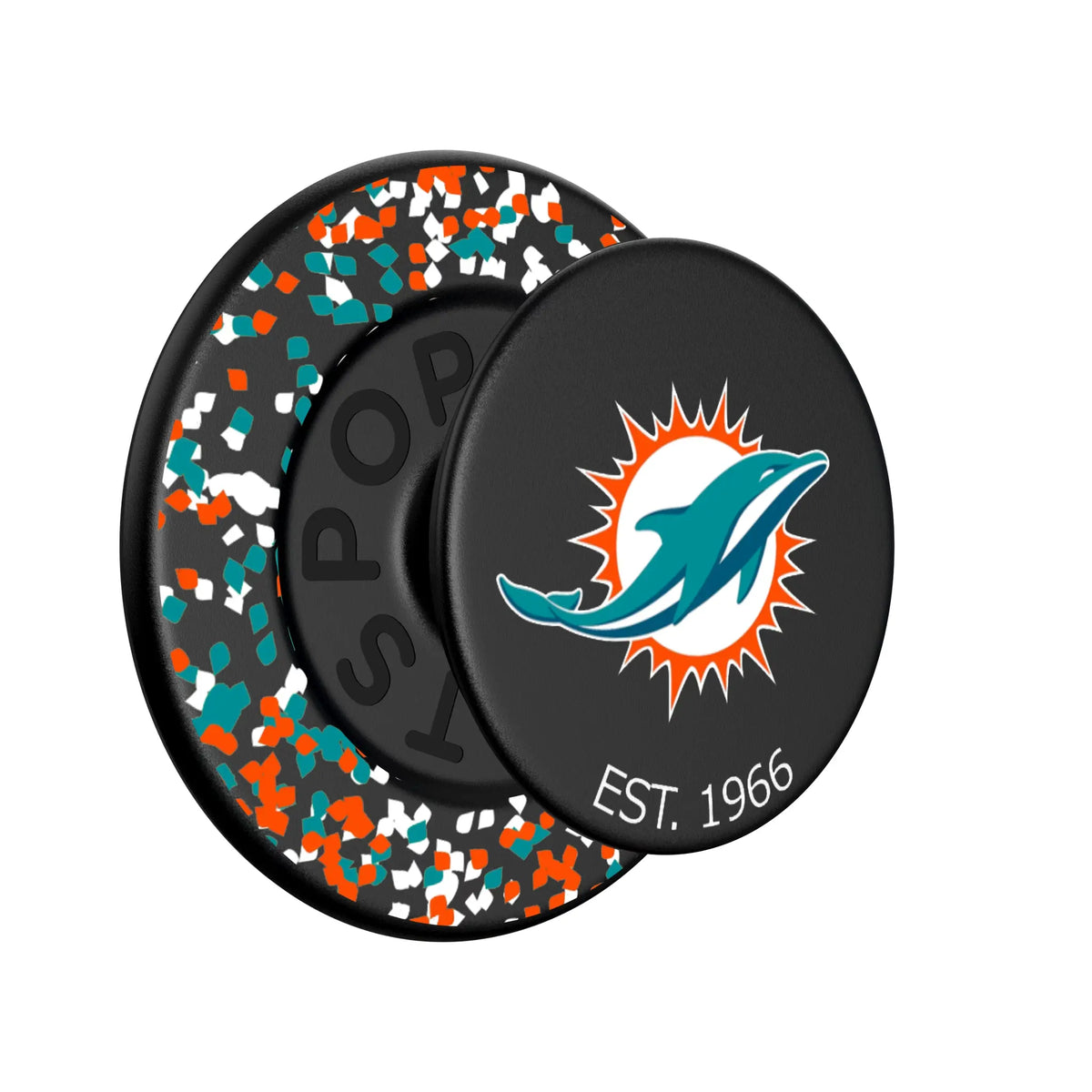 Miami Dolphins Confetti Popsockets Round Magnetic - Isometric View
