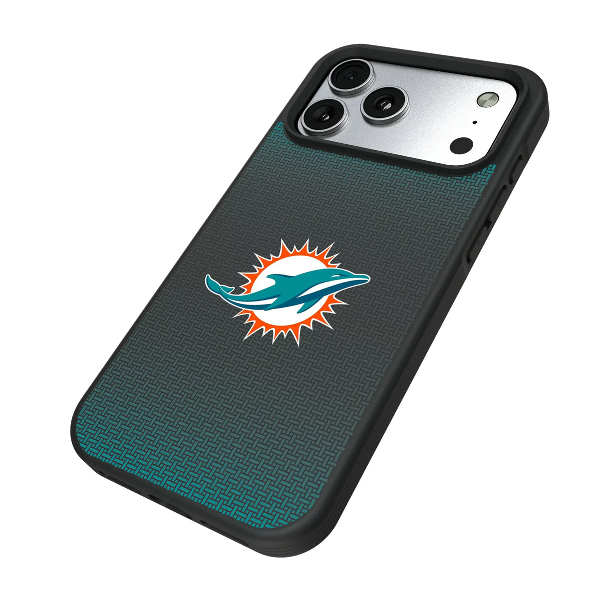 Miami Dolphins Linen iPhone Bump Phone Case for Apple iPhone - Isometric View#Device_iPhone 17 Pro Max