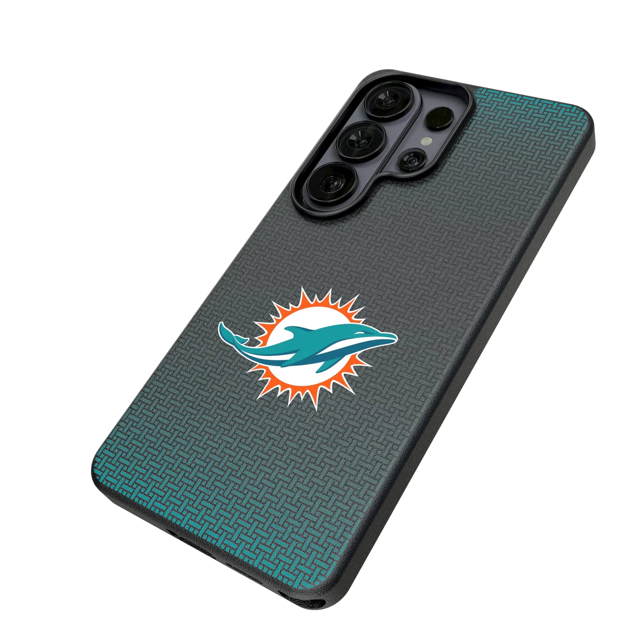 Miami Dolphins Linen Galaxy MagSafe Compatible Phone Case for Samsung Galaxy - Isometric View#Device_Galaxy S26 Ultra
