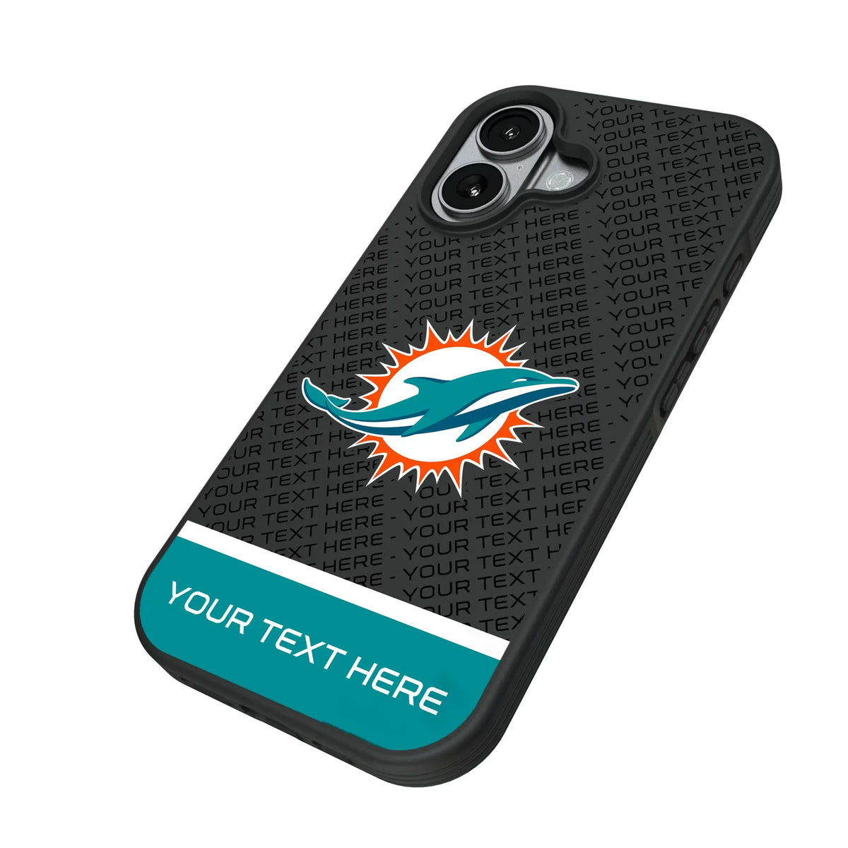 Miami Dolphins Personalized EndZone Plus iPhone Bump Phone Case for Apple iPhone - Isometric View#Device_iPhone 17