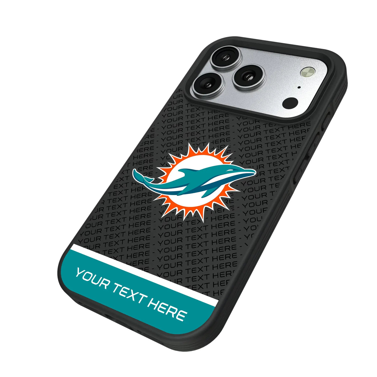 Miami Dolphins Personalized EndZone Plus iPhone Bump Phone Case for Apple iPhone - Isometric View#Device_iPhone 17 Pro