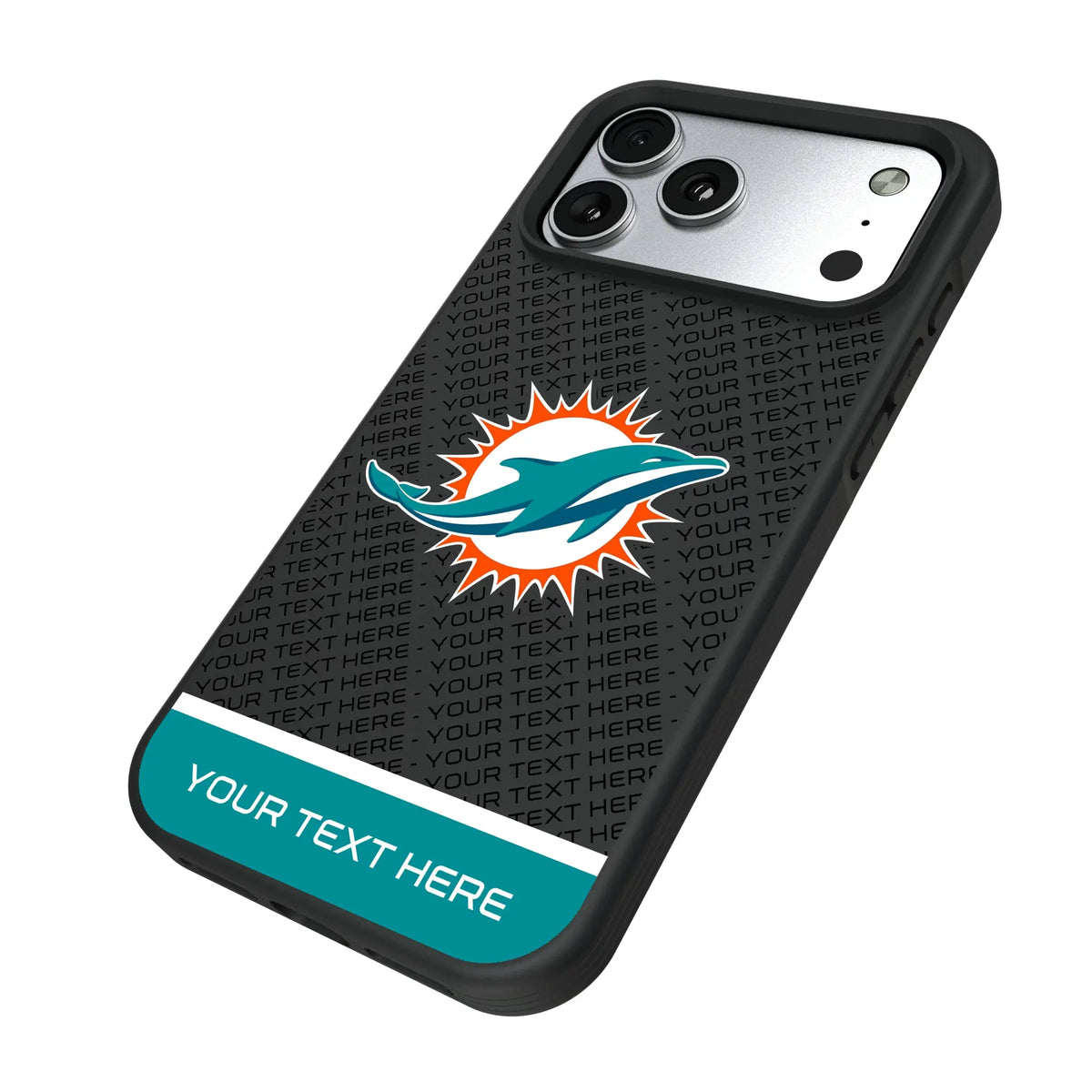 Miami Dolphins Personalized EndZone Plus iPhone Bump Phone Case for Apple iPhone - Isometric View#Device_iPhone 17 Pro Max