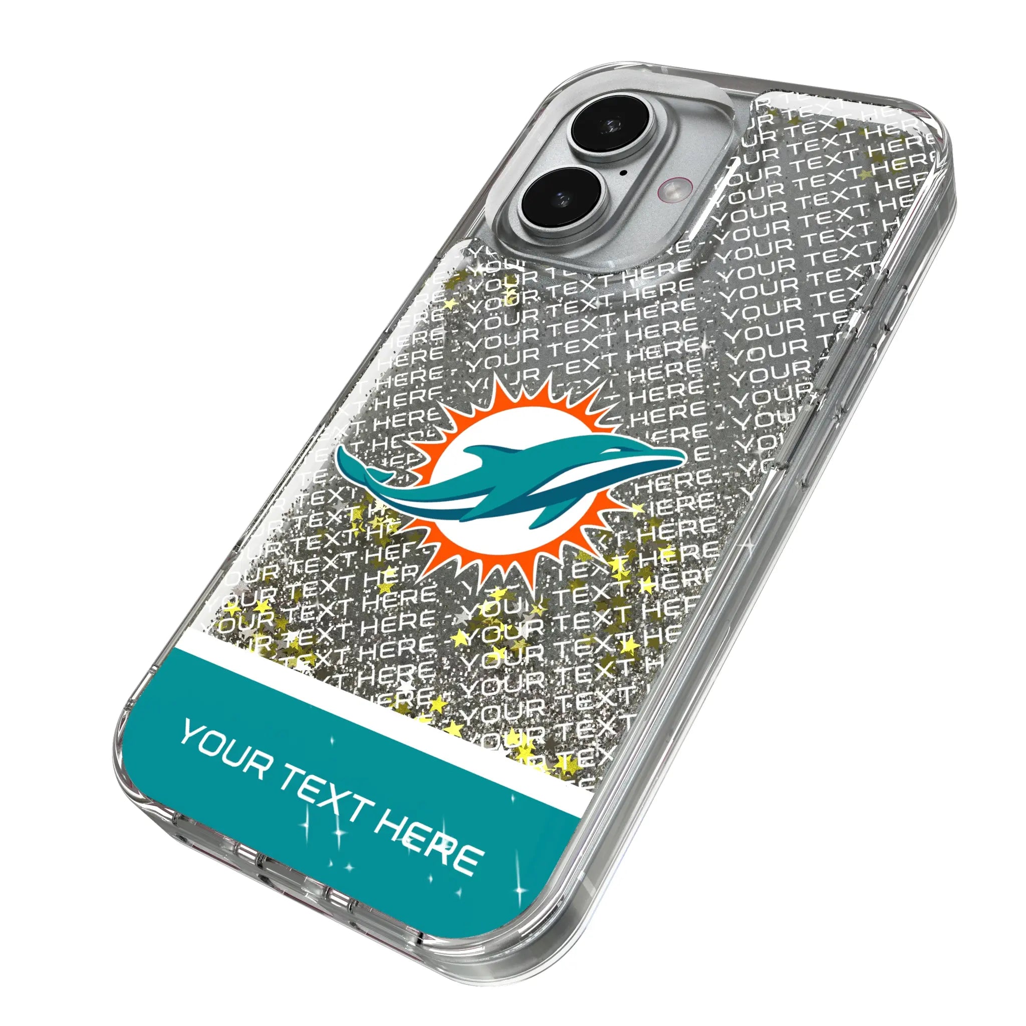 Miami Dolphins Personalized EndZone Plus iPhone Glitter Phone Case for Apple iPhone - Isometric View