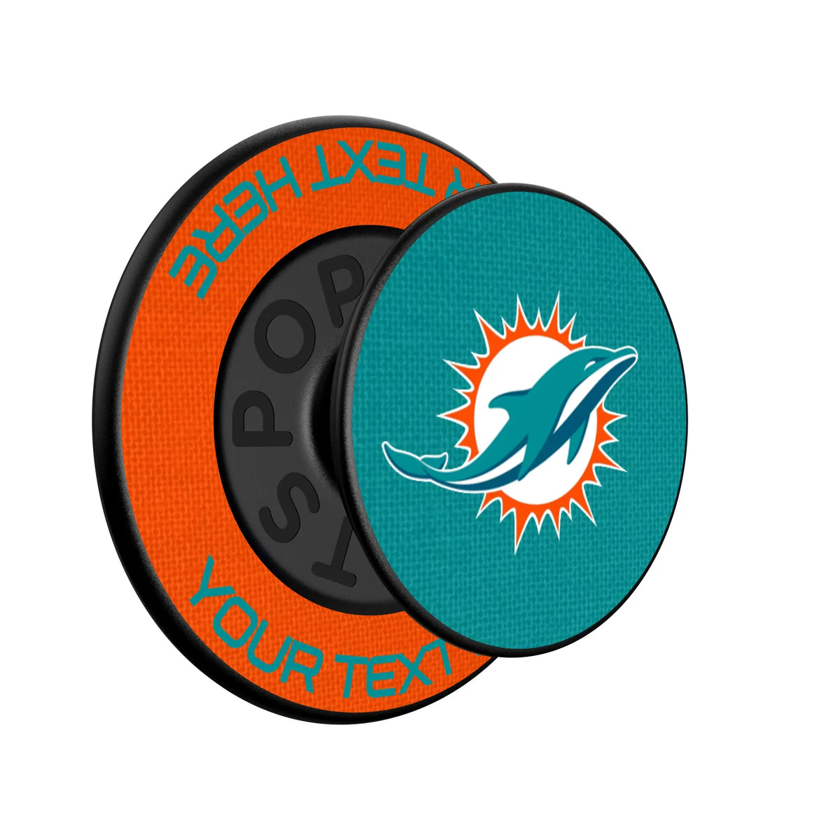 Miami Dolphins Personalized Endzone Solid Popsockets Round Magnetic - Isometric View