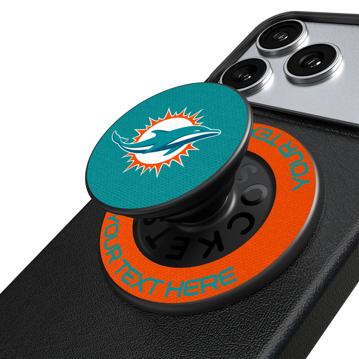 Miami Dolphins Personalized Endzone Solid Popsockets Round Magnetic