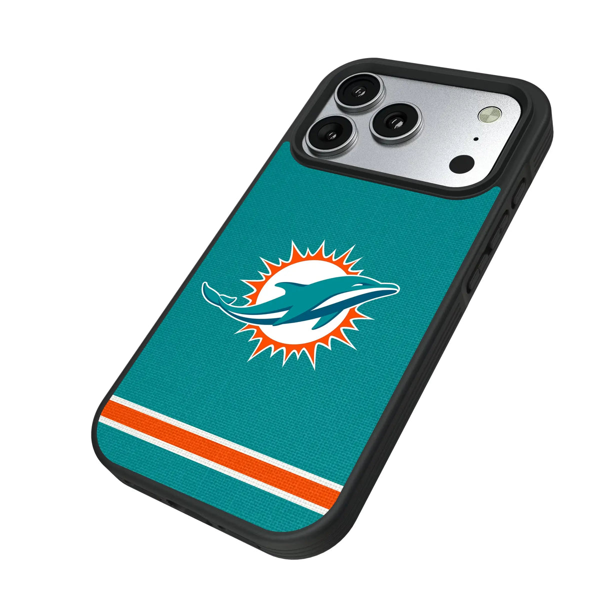 Miami Dolphins Stripe iPhone Bump Phone Case for Apple iPhone - Isometric View#Device_iPhone 17 Pro