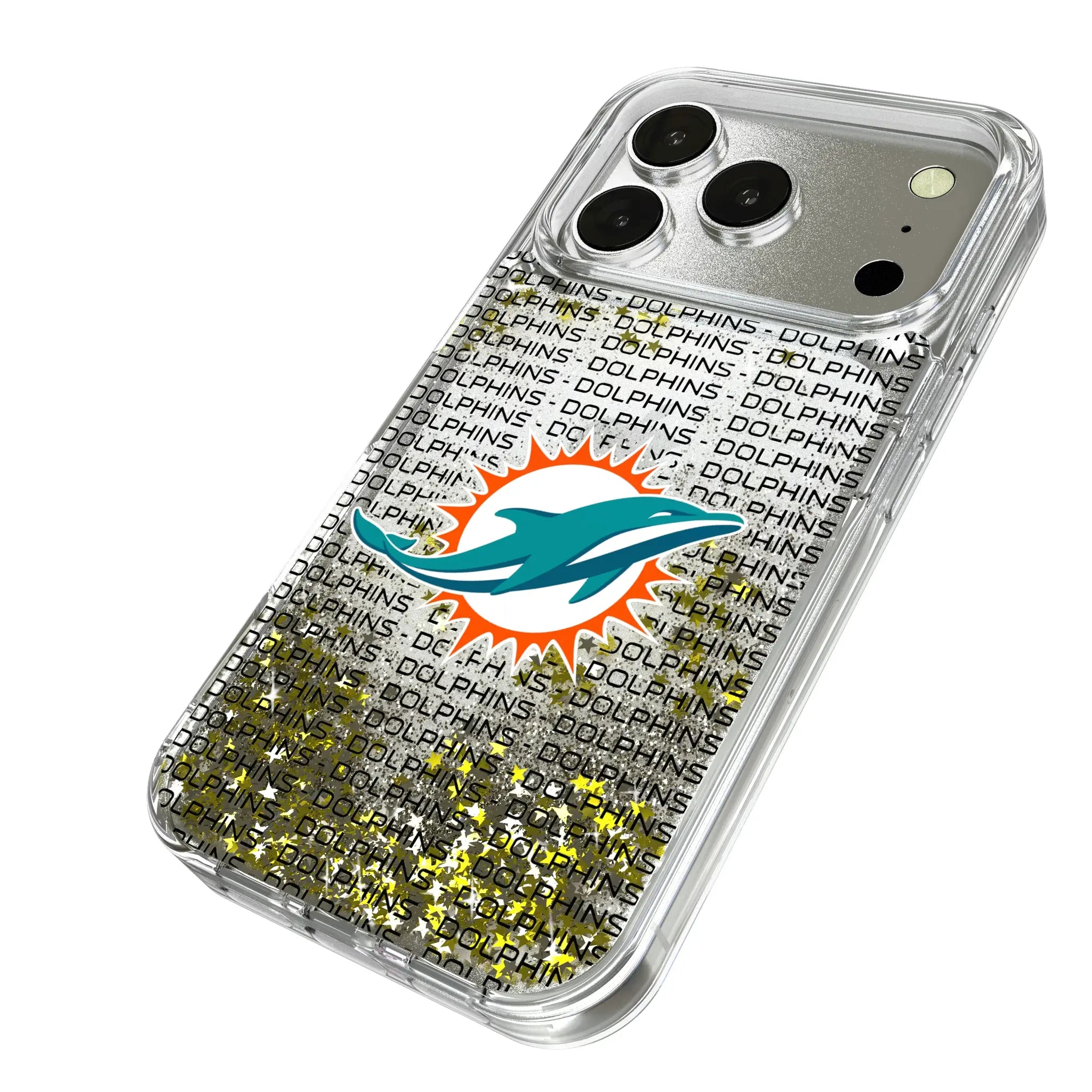Miami Dolphins Text Backdrop iPhone Glitter Phone Case for Apple iPhone - Isometric View