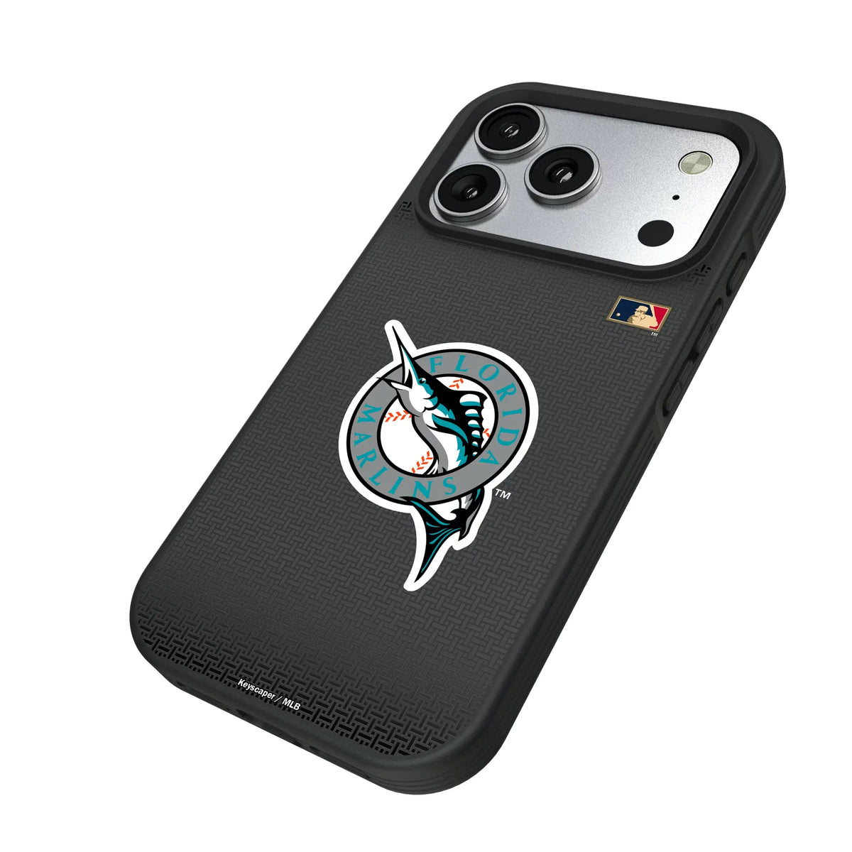 Miami Marlins 1993-2011 - Cooperstown Collection Linen iPhone Bump Phone Case for Apple iPhone - Isometric View#Device_iPhone 17 Pro