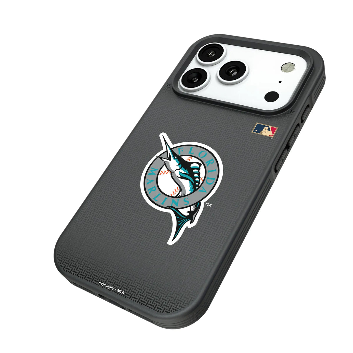 Miami Marlins 1993-2011 - Cooperstown Collection Linen iPhone Bump Phone Case for Apple iPhone - Isometric View#Device_iPhone 18 Pro