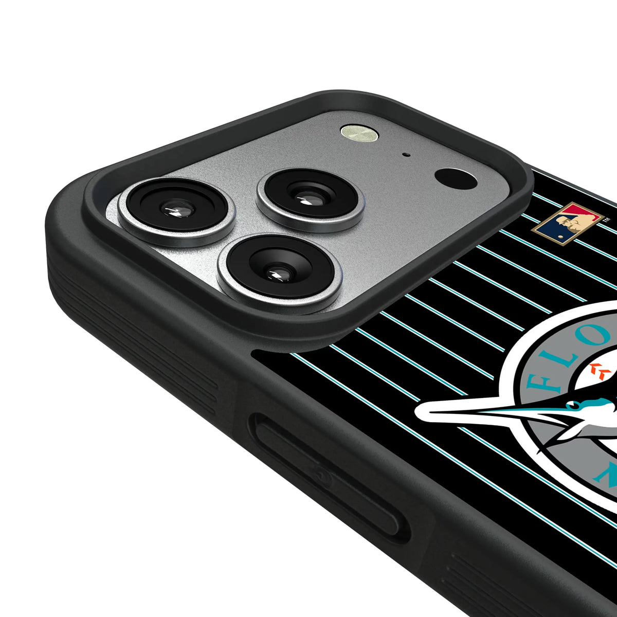 Miami Marlins 1993-2011 - Cooperstown Collection Pinstripe iPhone Bump Phone Case for Apple iPhone - Detail#Device_iPhone 17 Pro