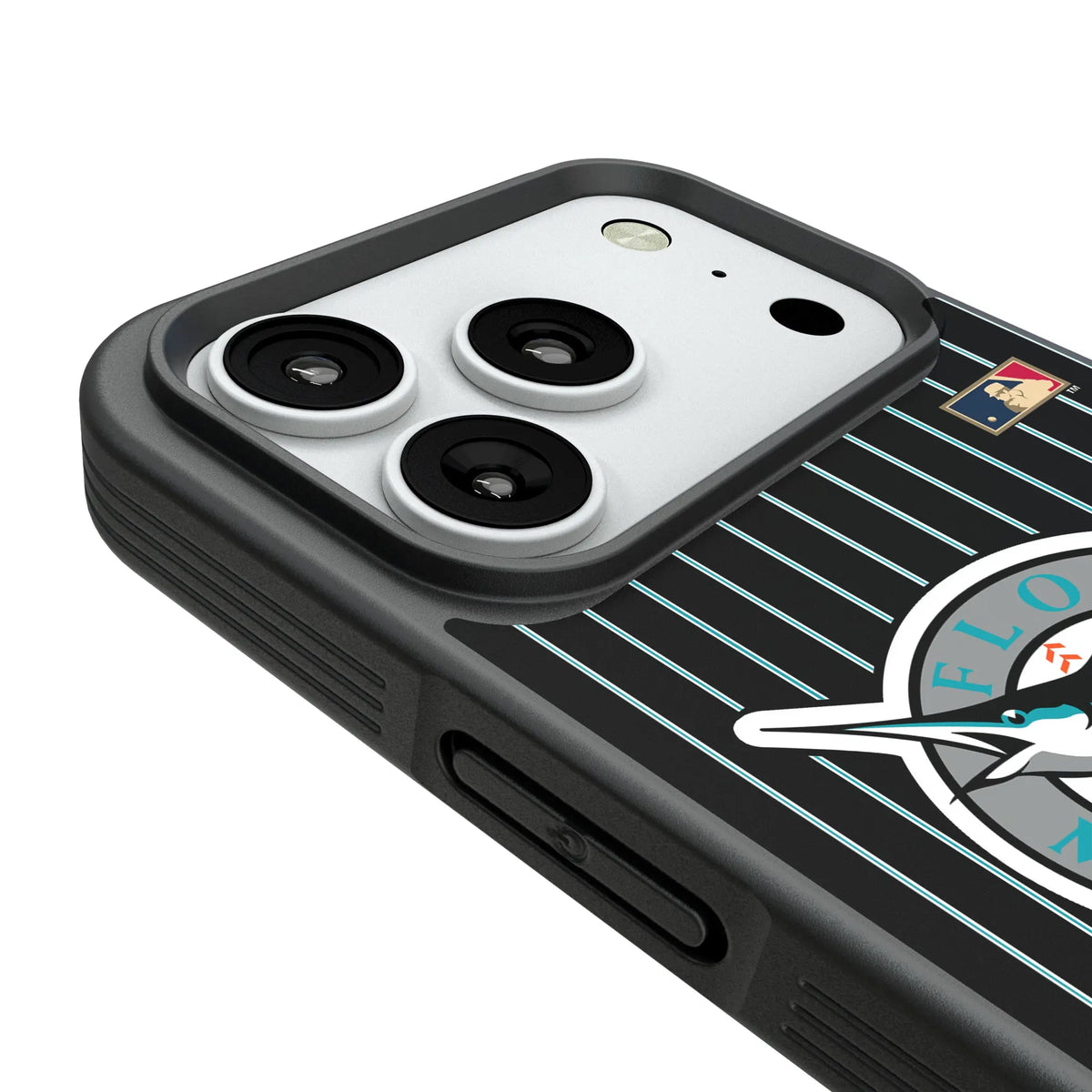 Miami Marlins 1993-2011 - Cooperstown Collection Pinstripe iPhone Bump Phone Case for Apple iPhone - Detail#Device_iPhone 18 Pro