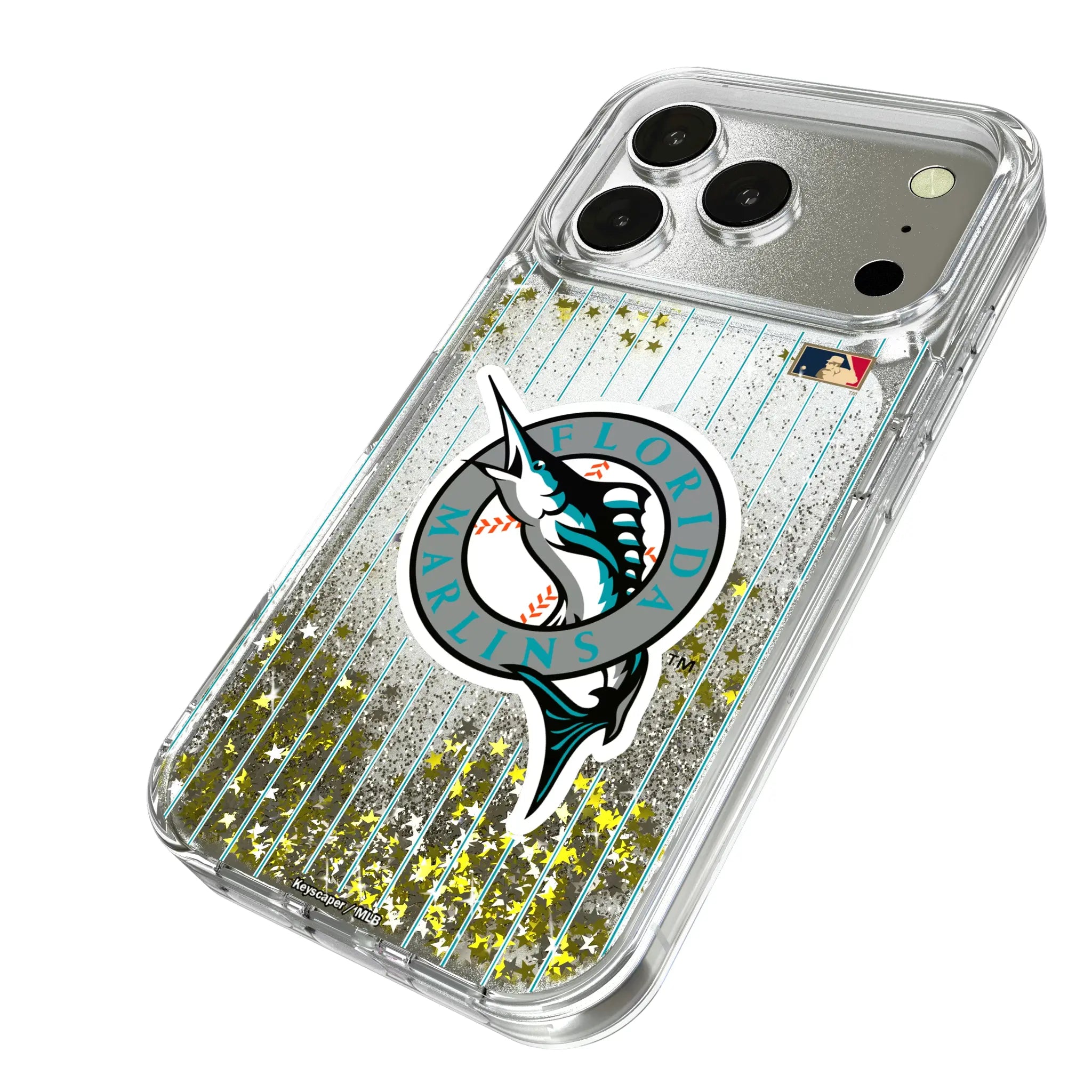 Miami Marlins 1993-2011 - Cooperstown Collection Pinstripe iPhone Glitter Phone Case for Apple iPhone - Isometric View