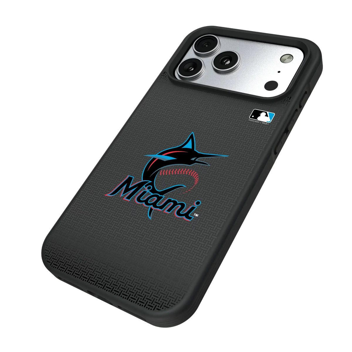 Miami Marlins Linen iPhone Bump Phone Case for Apple iPhone - Isometric View#Device_iPhone 17 Pro Max