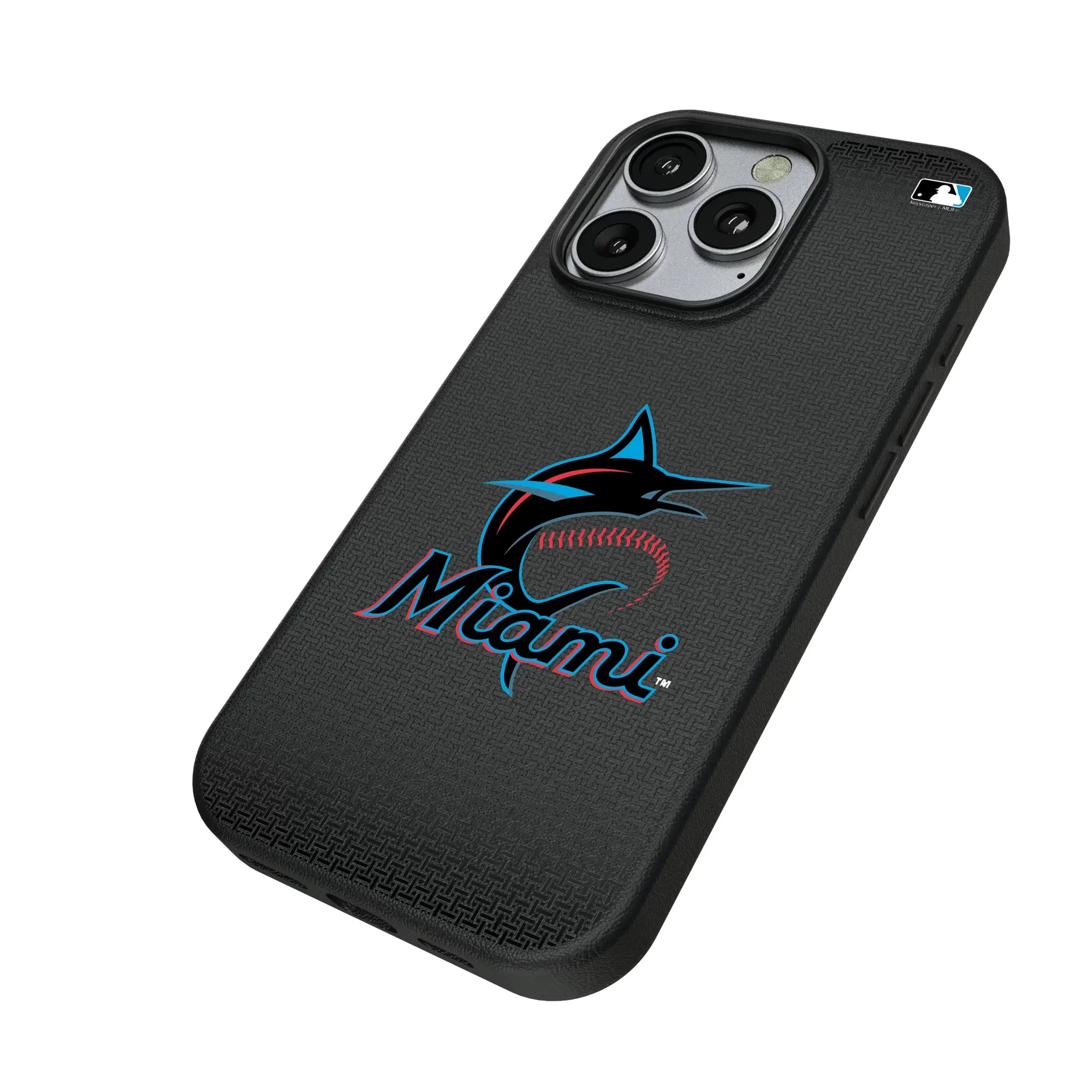 Miami Marlins Linen iPhone MagSafe Compatible Phone Case for Apple iPhone - Isometric View