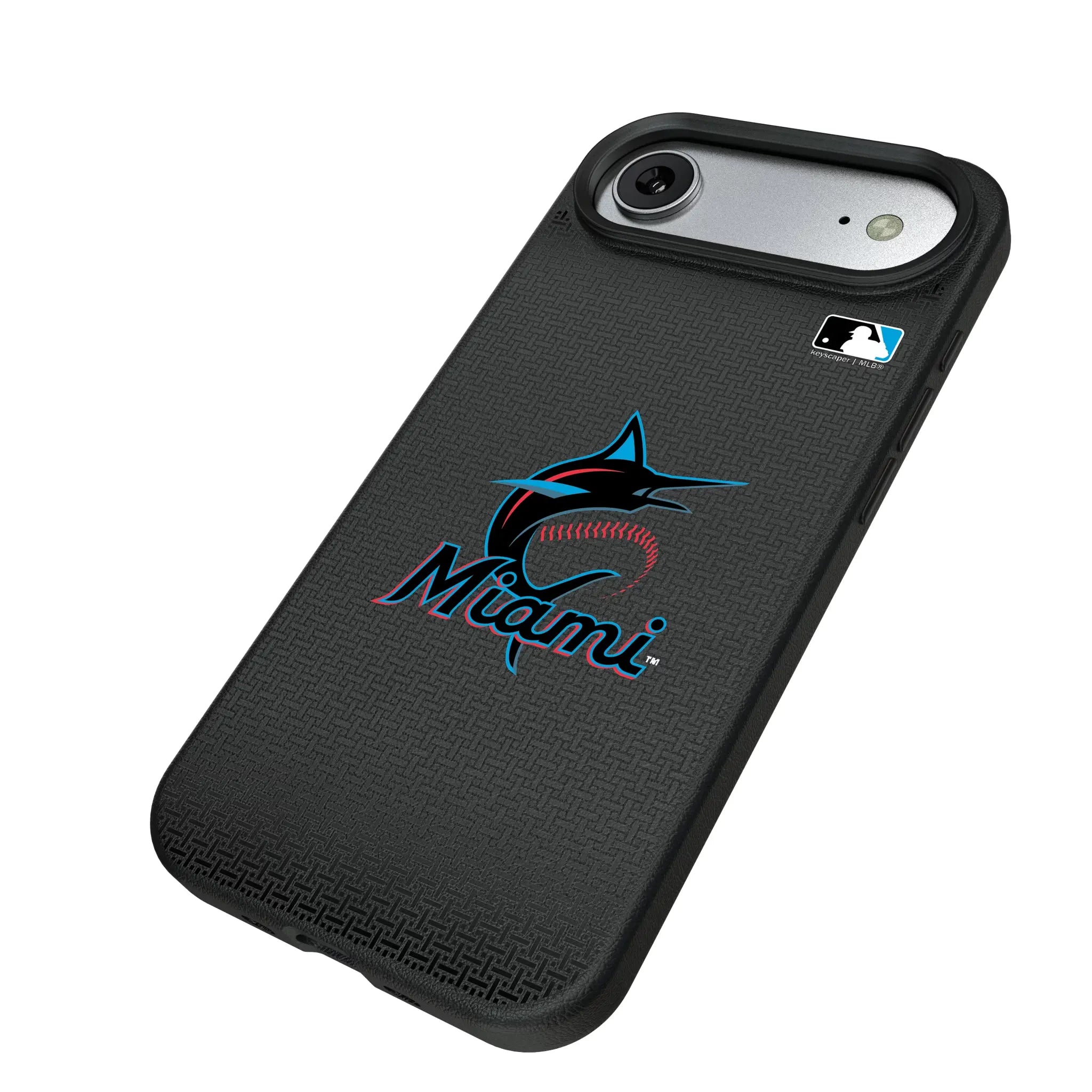 Miami Marlins Linen iPhone MagSafe Compatible Phone Case for Apple iPhone - Isometric View#Device_iPhone Air