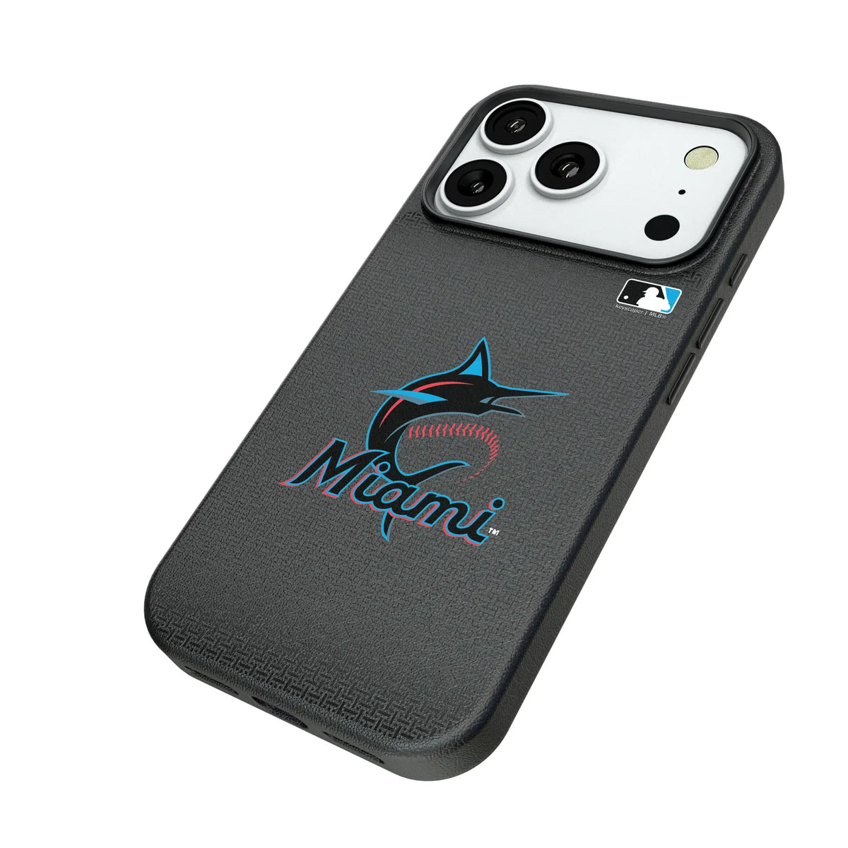 Miami Marlins Linen iPhone MagSafe Compatible Phone Case for Apple iPhone - Isometric View#Device_iPhone 18 Pro