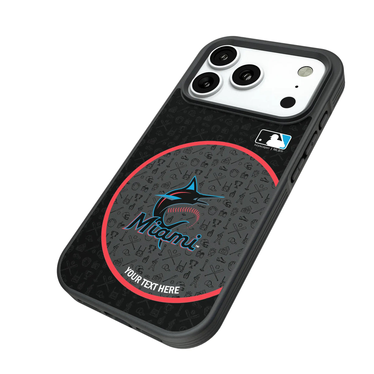 Miami Marlins Personalized Circle iPhone Bump Phone Case for Apple iPhone - Isometric View#Device_iPhone 18 Pro