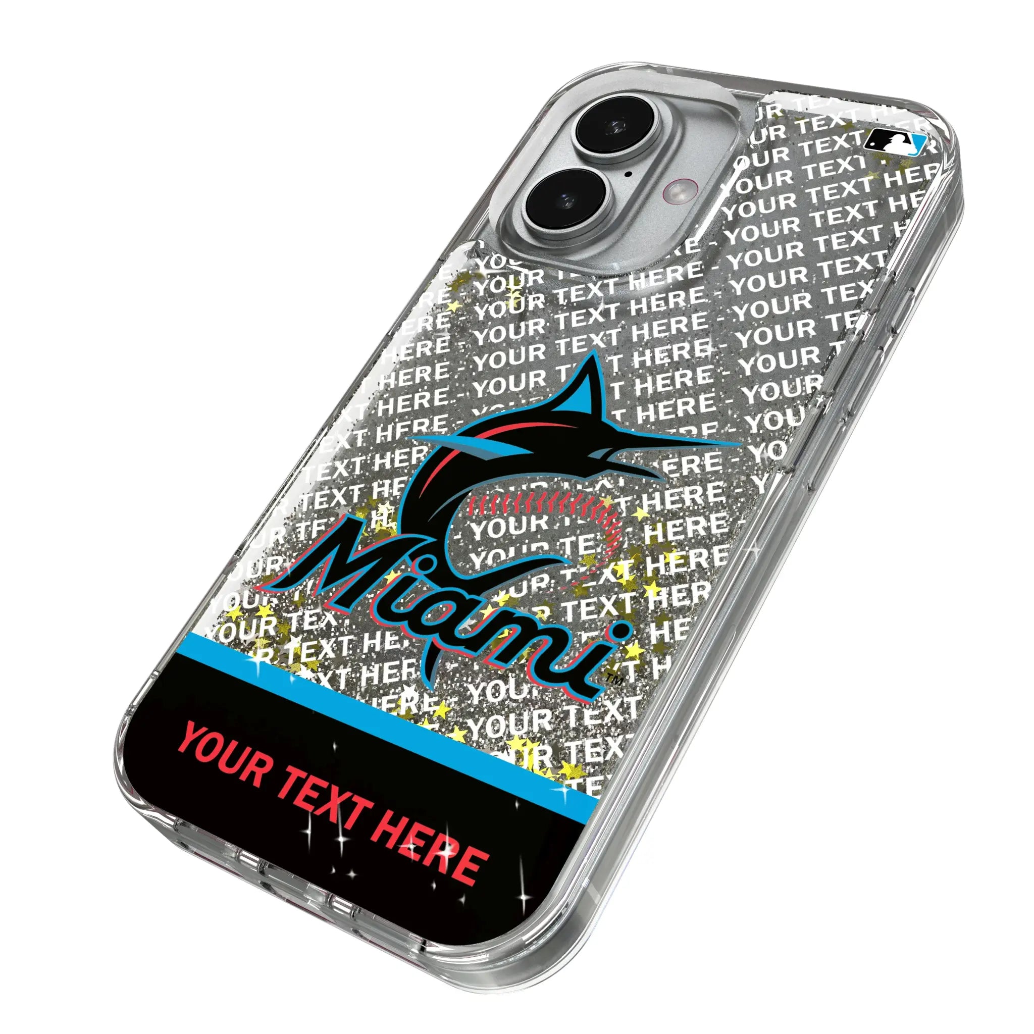Miami Marlins Personalized EndZone Plus iPhone Glitter Phone Case for Apple iPhone - Isometric View