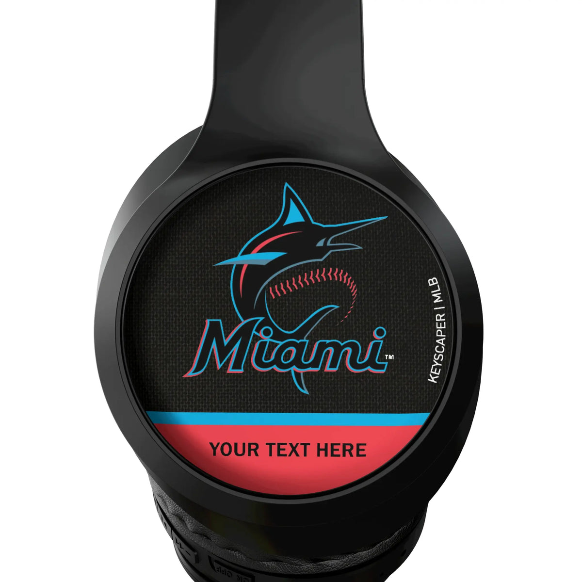 Miami Marlins Personalized Endzone Solid Wireless Over-Ear Headphones With Case - Detail