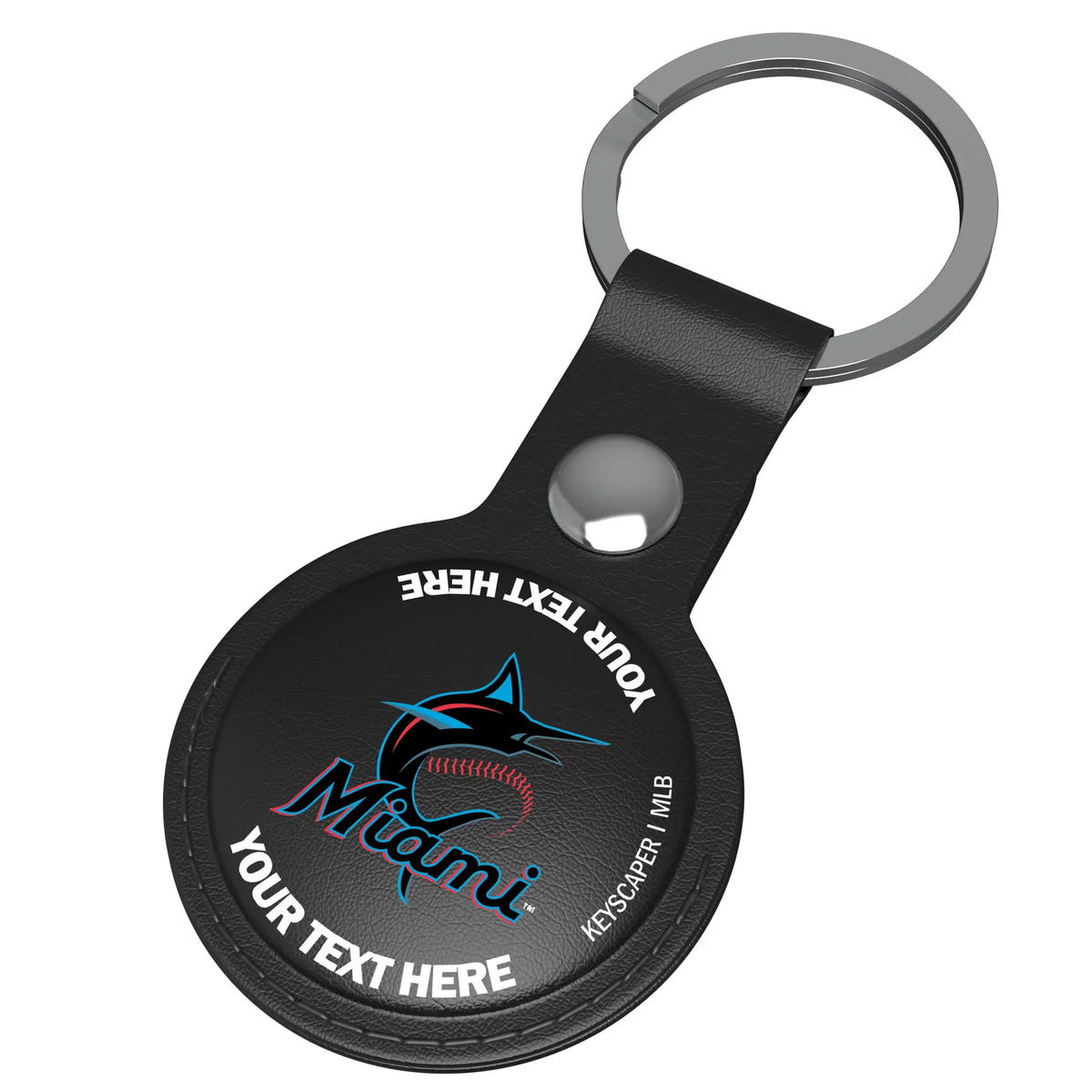 Miami Marlins Personalized Insignia AirTag Black Airtag Holder - Isometric View