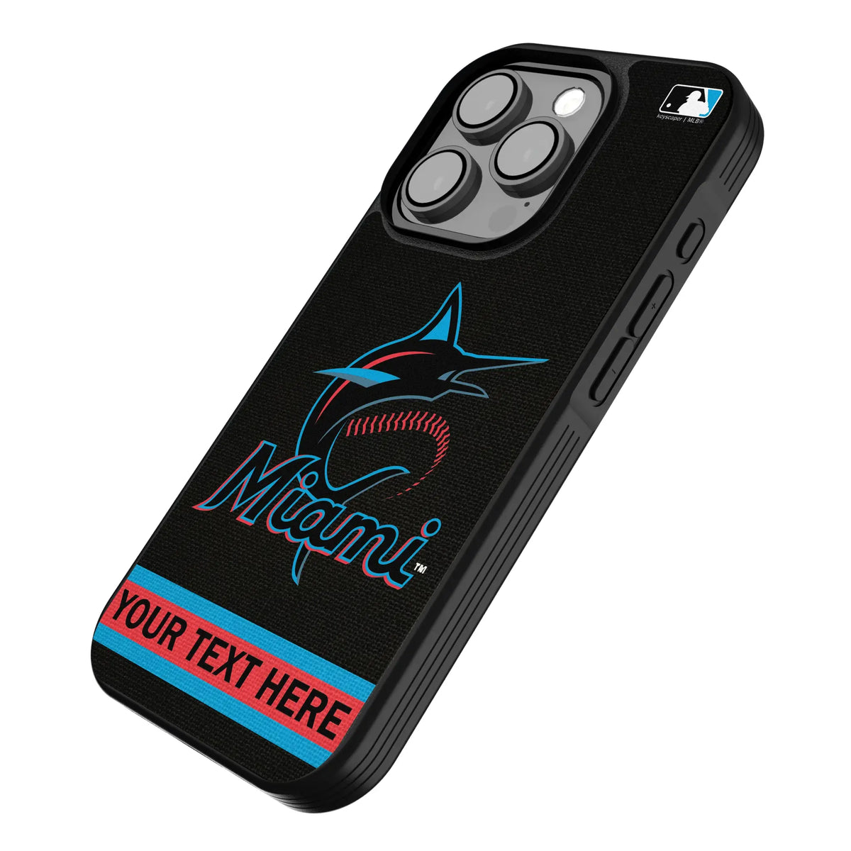 Miami Marlins Personalized Stripe iPhone Bump Phone Case for Apple iPhone - Isometric View