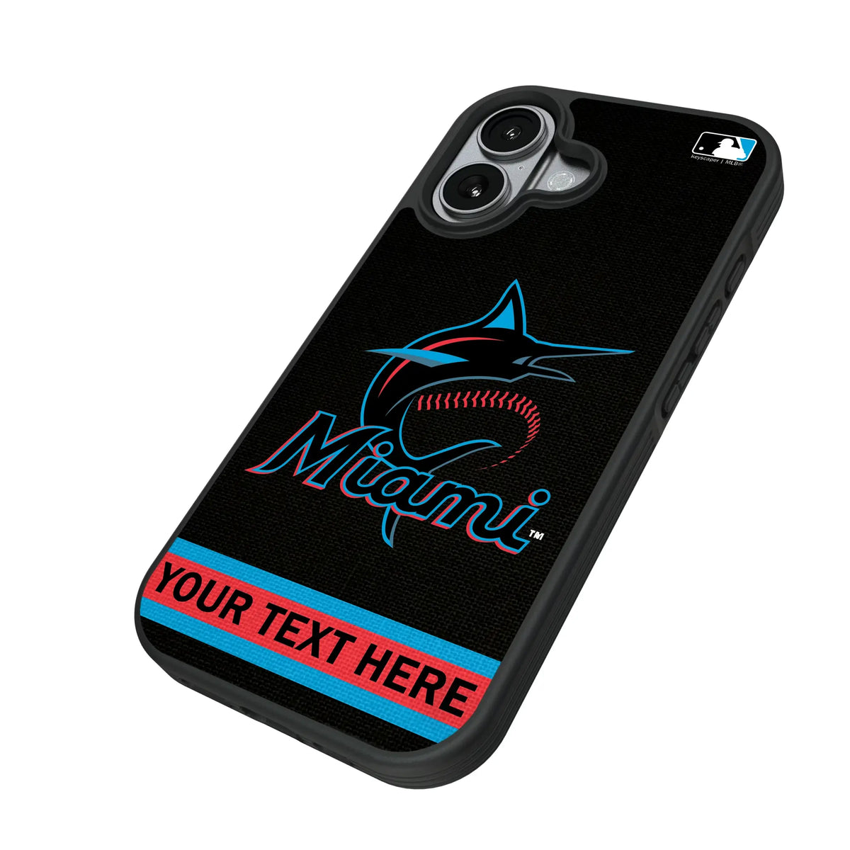Miami Marlins Personalized Stripe iPhone Bump Phone Case for Apple iPhone - Isometric View#Device_iPhone 17
