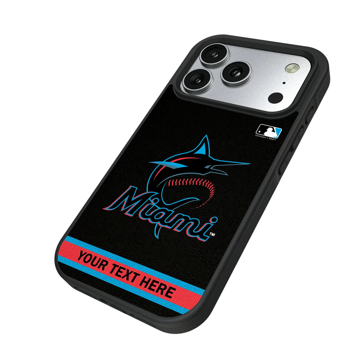 Miami Marlins Personalized Stripe iPhone Bump Phone Case for Apple iPhone - Isometric View#Device_iPhone 17 Pro