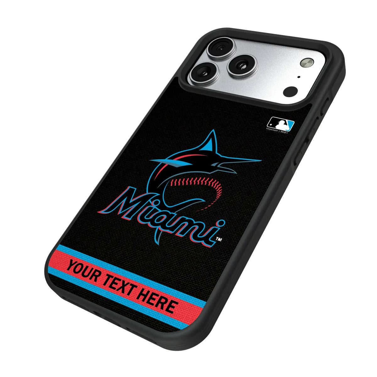 Miami Marlins Personalized Stripe iPhone Bump Phone Case for Apple iPhone - Isometric View#Device_iPhone 17 Pro Max