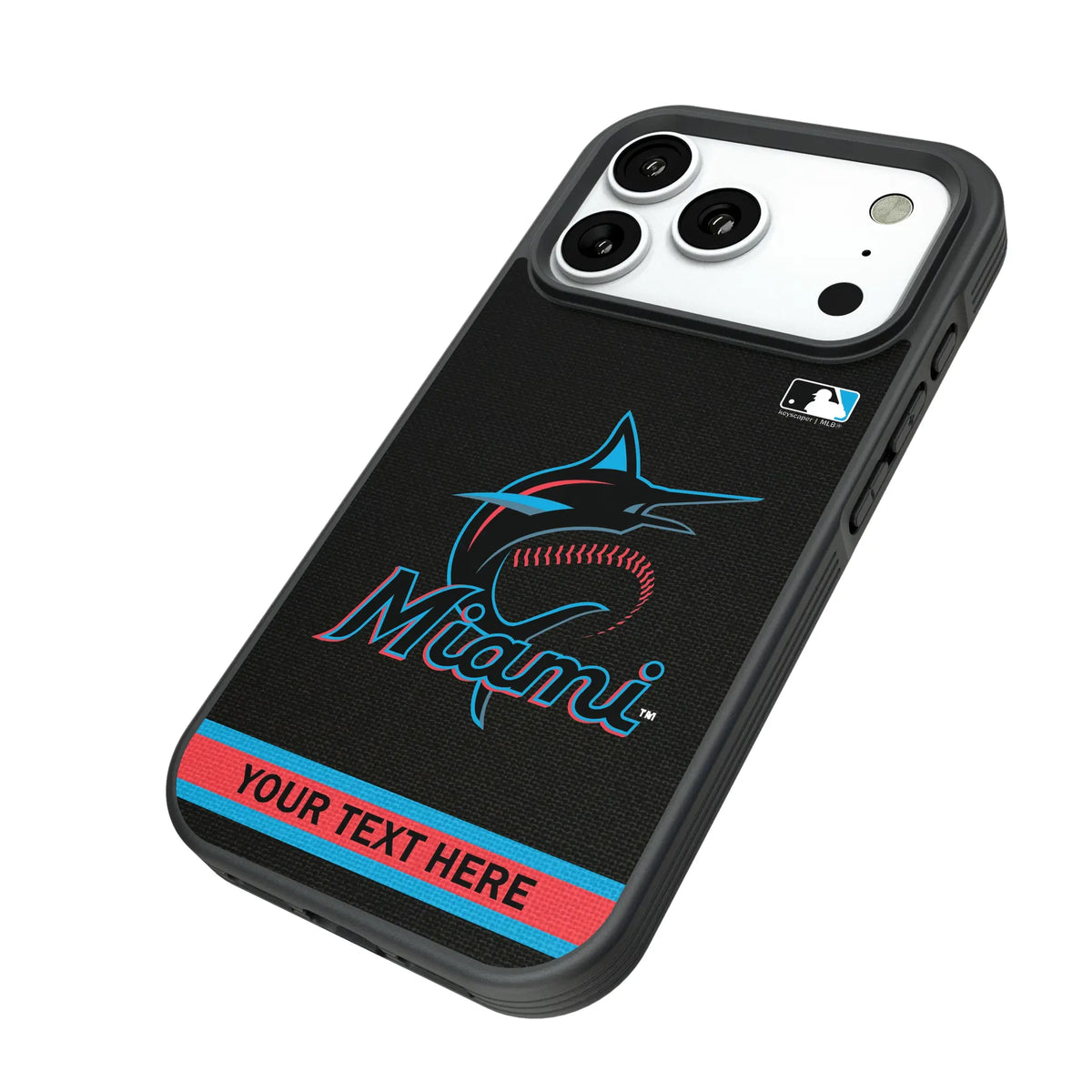 Miami Marlins Personalized Stripe iPhone Bump Phone Case for Apple iPhone - Isometric View#Device_iPhone 18 Pro