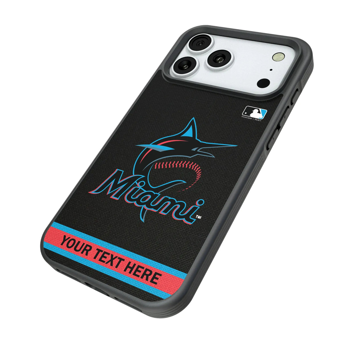 Miami Marlins Personalized Stripe iPhone Bump Phone Case for Apple iPhone - Isometric View#Device_iPhone 18 Pro Max