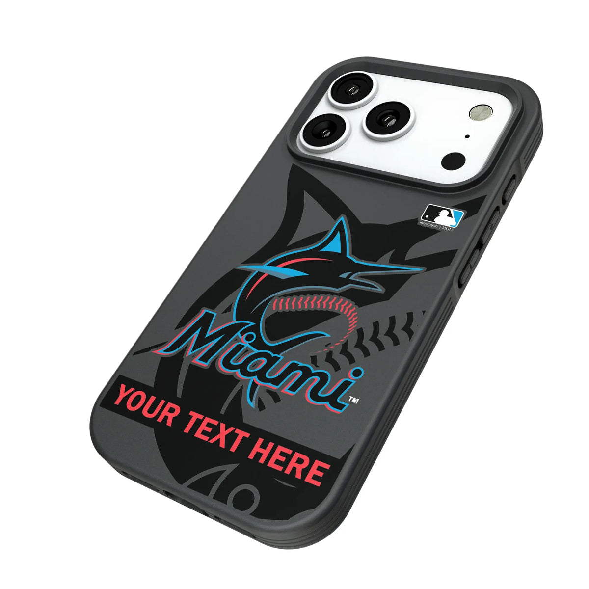 Miami Marlins Personalized Tilt iPhone Bump Phone Case for Apple iPhone - Isometric View#Device_iPhone 18 Pro