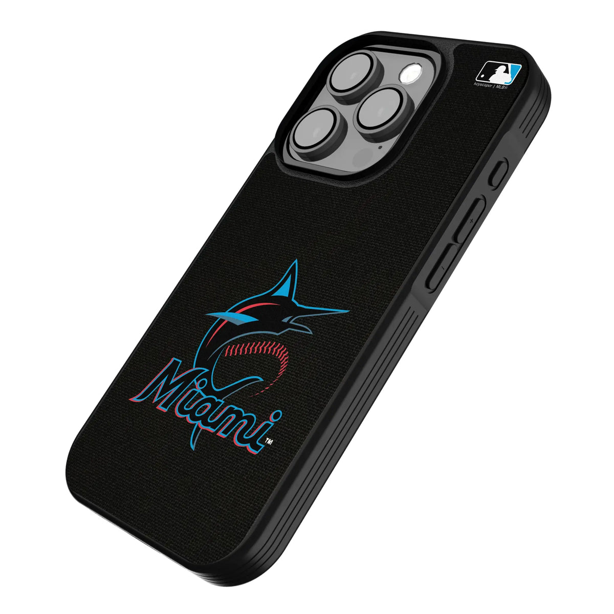 Miami Marlins Solid iPhone Bump Phone Case for Apple iPhone - Isometric View