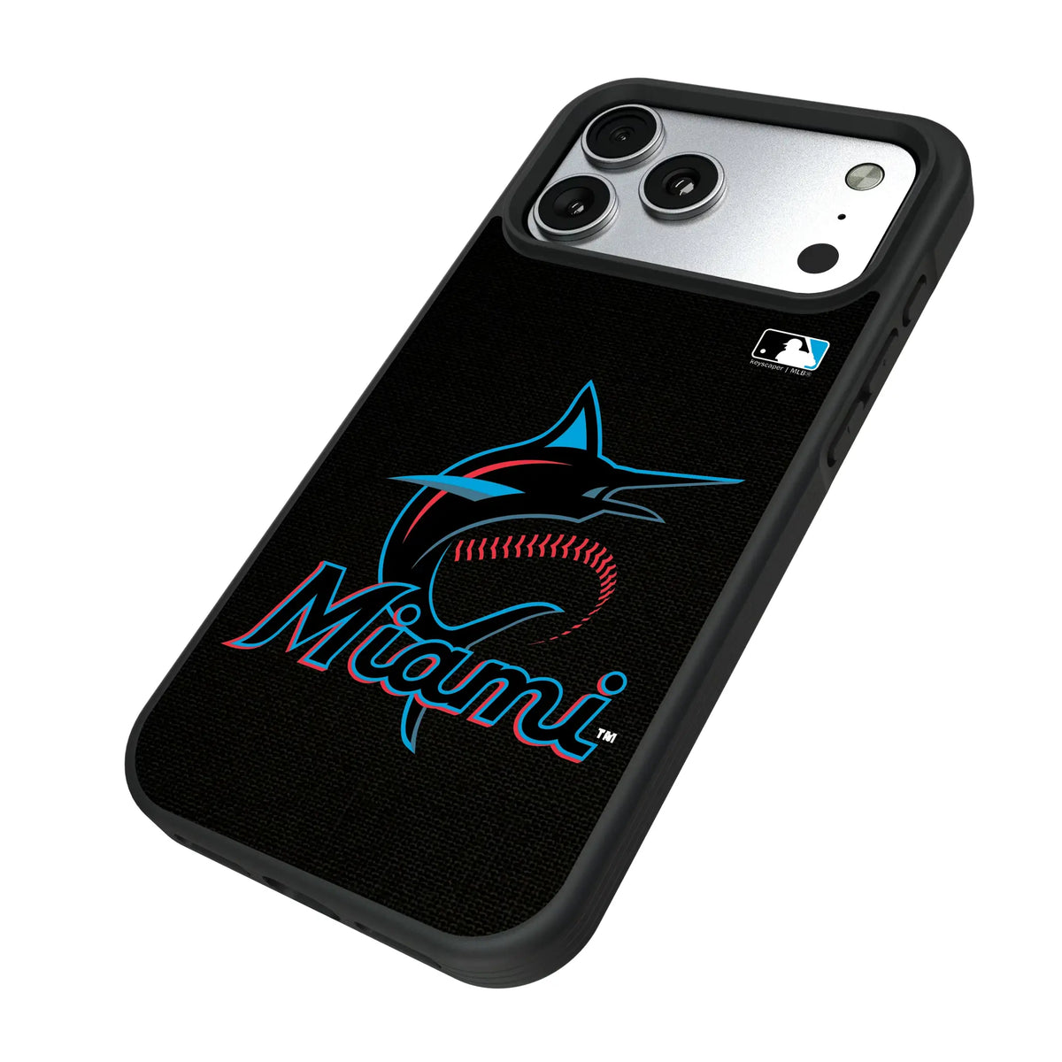 Miami Marlins Solid iPhone Bump Phone Case for Apple iPhone - Isometric View#Device_iPhone 17 Pro Max