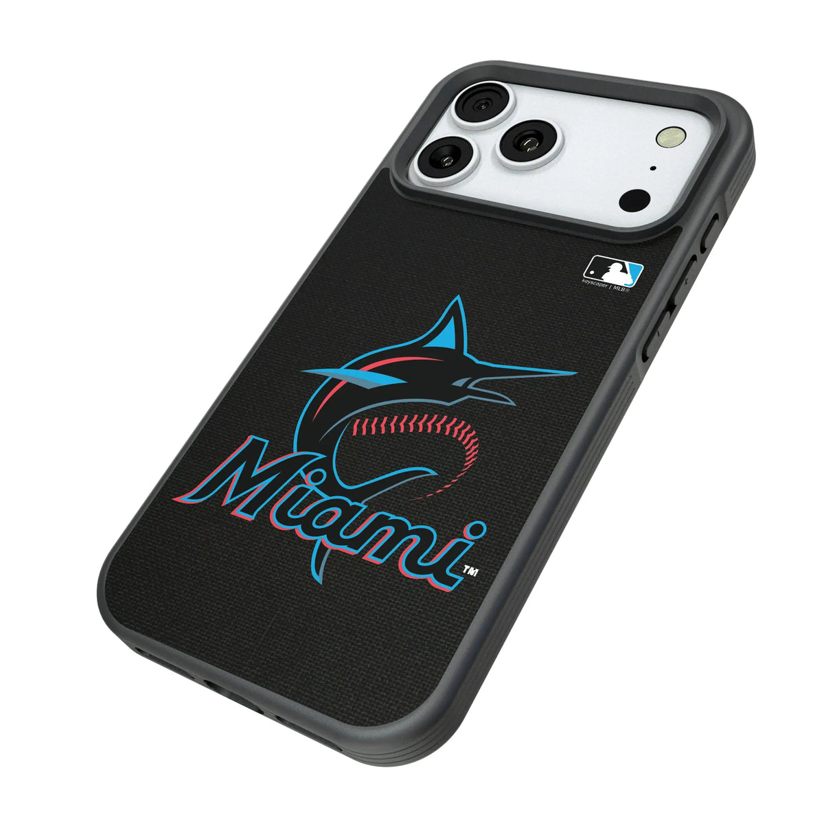 Miami Marlins Solid iPhone Bump Phone Case for Apple iPhone - Isometric View#Device_iPhone 18 Pro Max