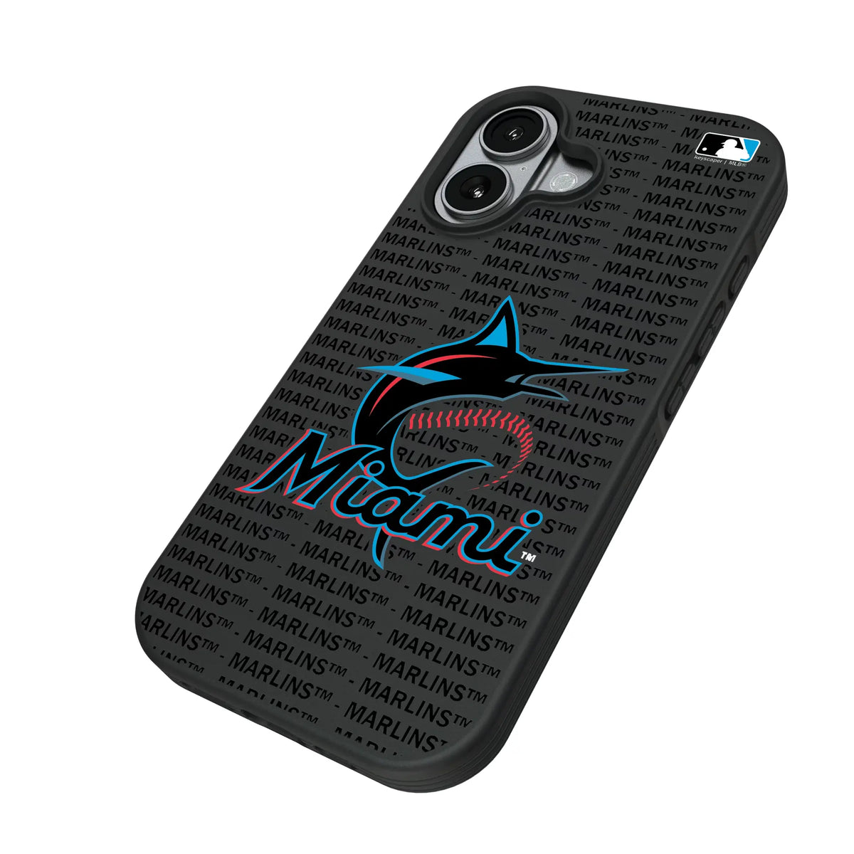 Miami Marlins Text Backdrop iPhone Bump Phone Case for Apple iPhone - Isometric View#Device_iPhone 17