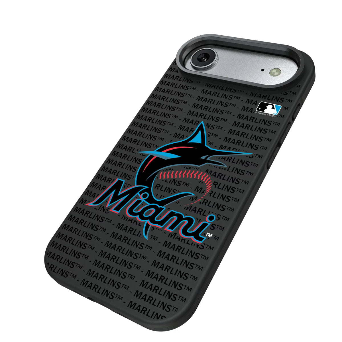 Miami Marlins Text Backdrop iPhone Bump Phone Case for Apple iPhone - Isometric View#Device_iPhone Air