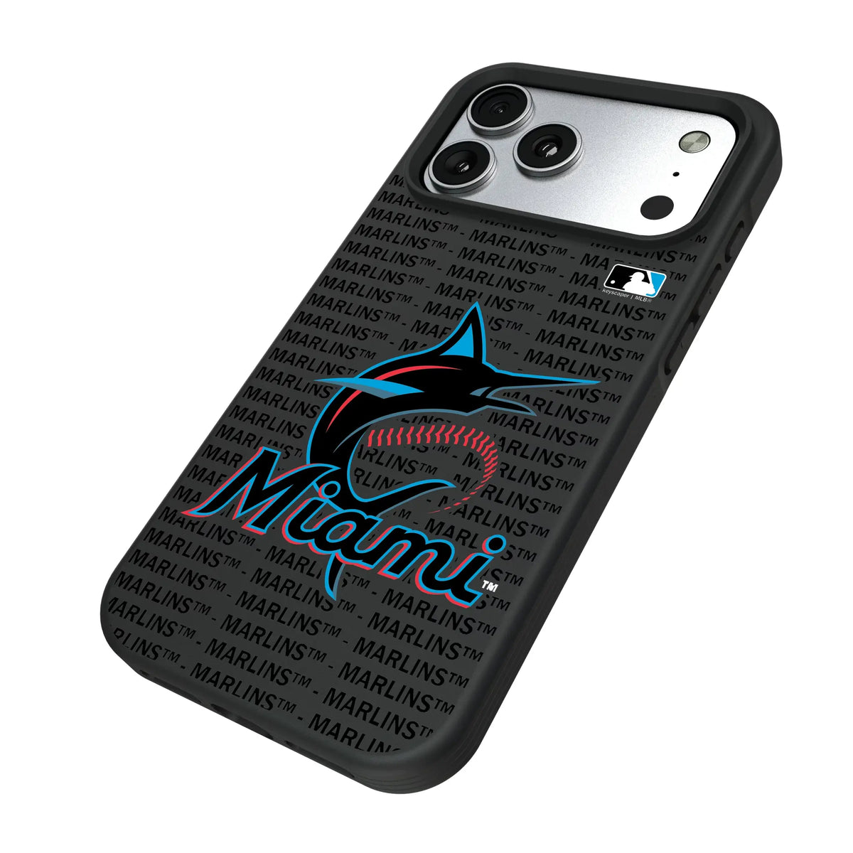 Miami Marlins Text Backdrop iPhone Bump Phone Case for Apple iPhone - Isometric View#Device_iPhone 17 Pro Max
