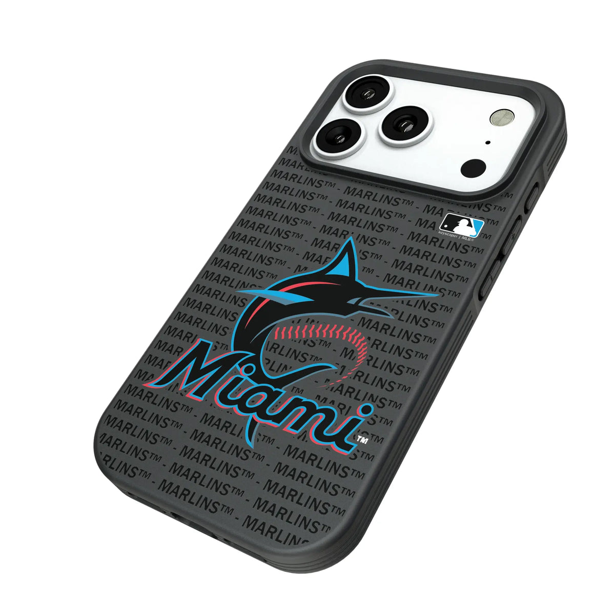 Miami Marlins Text Backdrop iPhone Bump Phone Case for Apple iPhone - Isometric View#Device_iPhone 18 Pro
