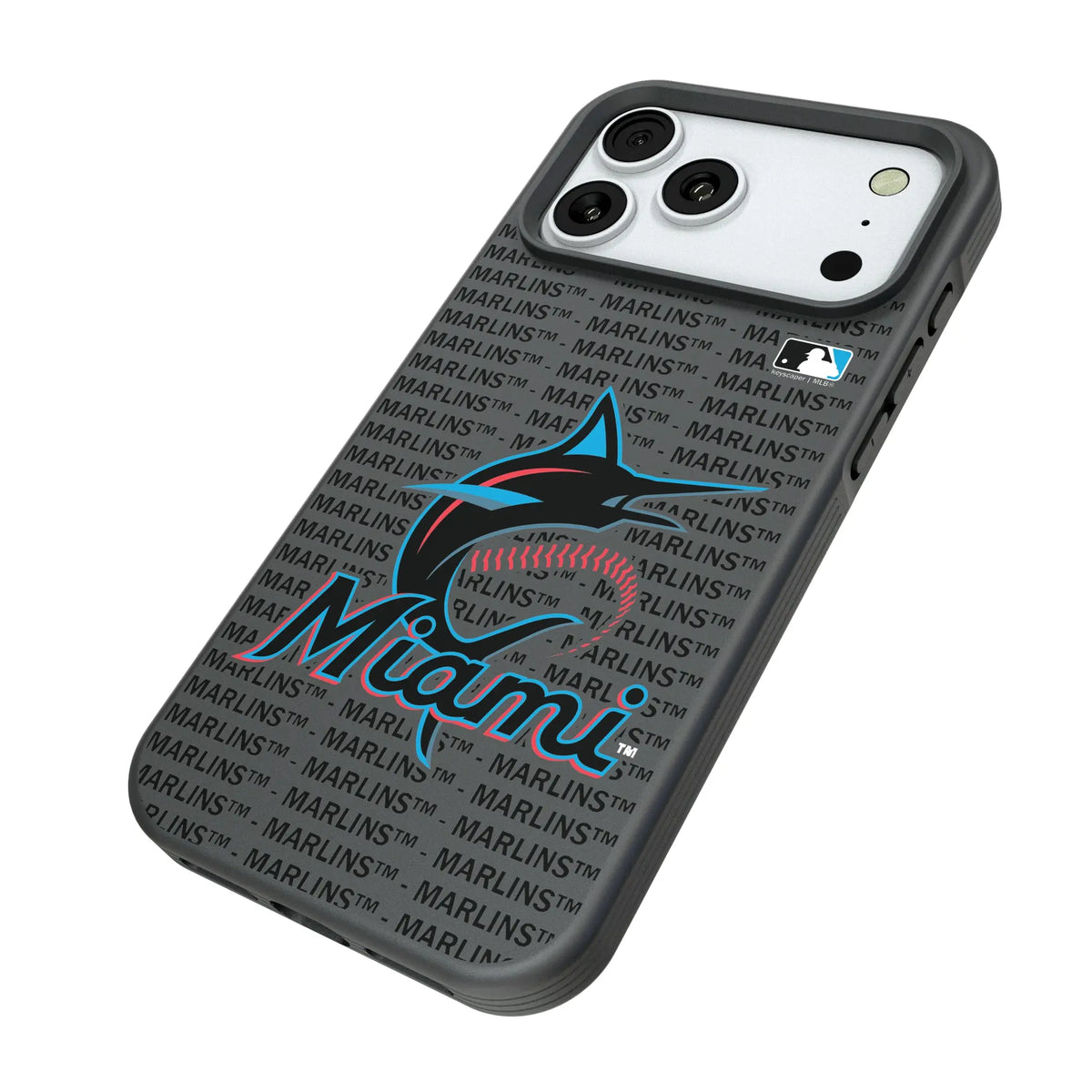 Miami Marlins Text Backdrop iPhone Bump Phone Case for Apple iPhone - Isometric View#Device_iPhone 18 Pro Max