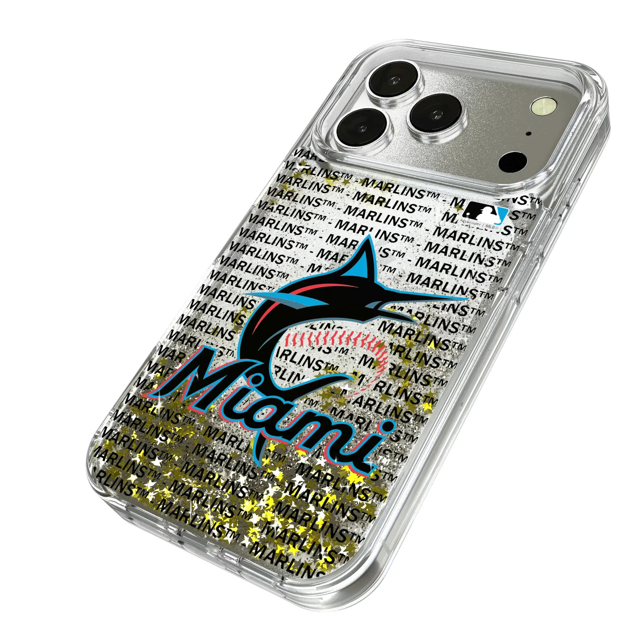 Miami Marlins Text Backdrop iPhone Glitter Phone Case for Apple iPhone - Isometric View