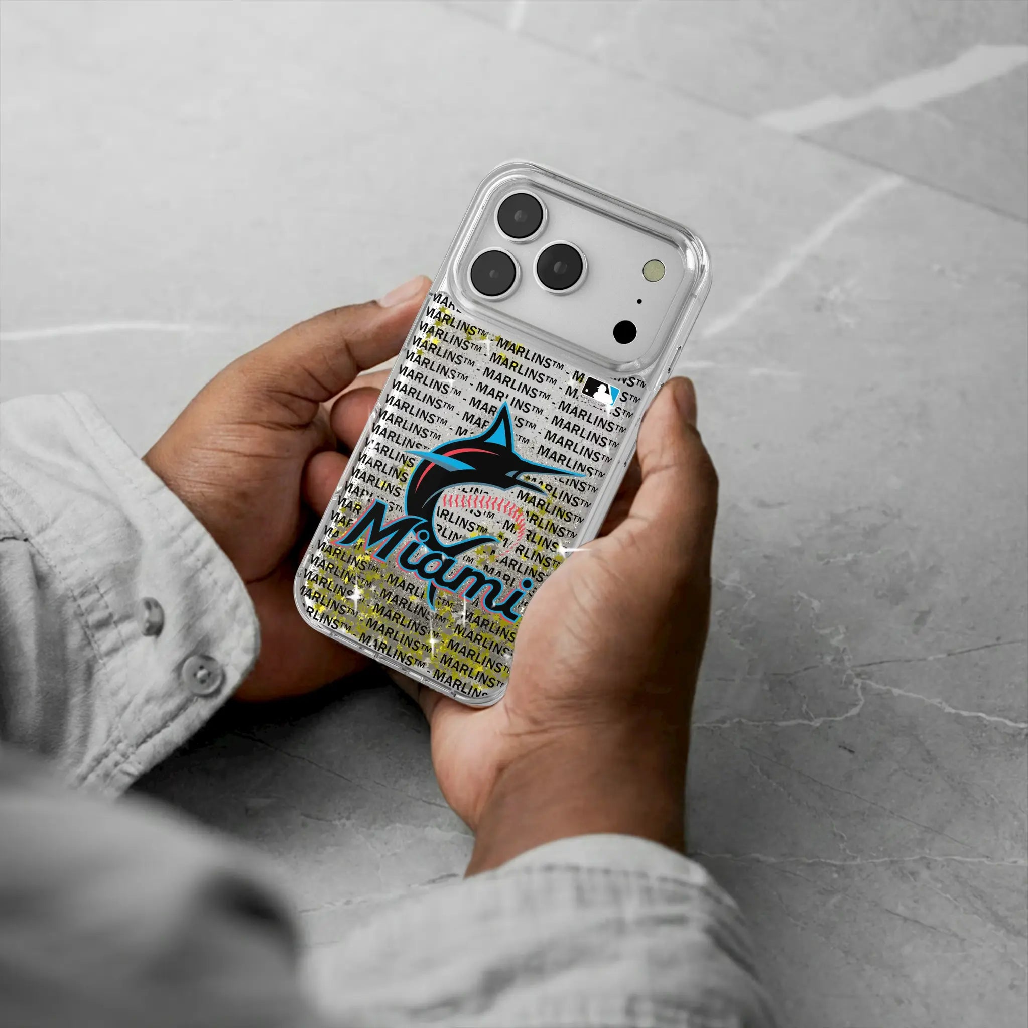 Miami Marlins Text Backdrop iPhone Glitter Phone Case for Apple iPhone - Lifestyle