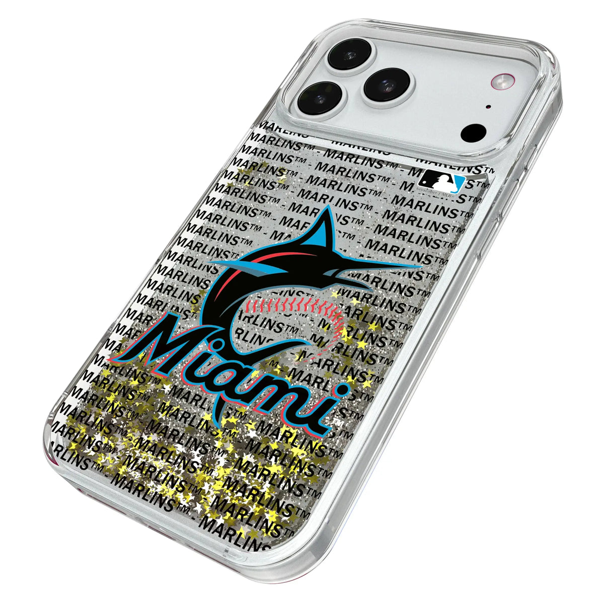 Miami Marlins Text Backdrop iPhone Glitter Phone Case for Apple iPhone - Isometric View#Device_iPhone 18 Pro Max