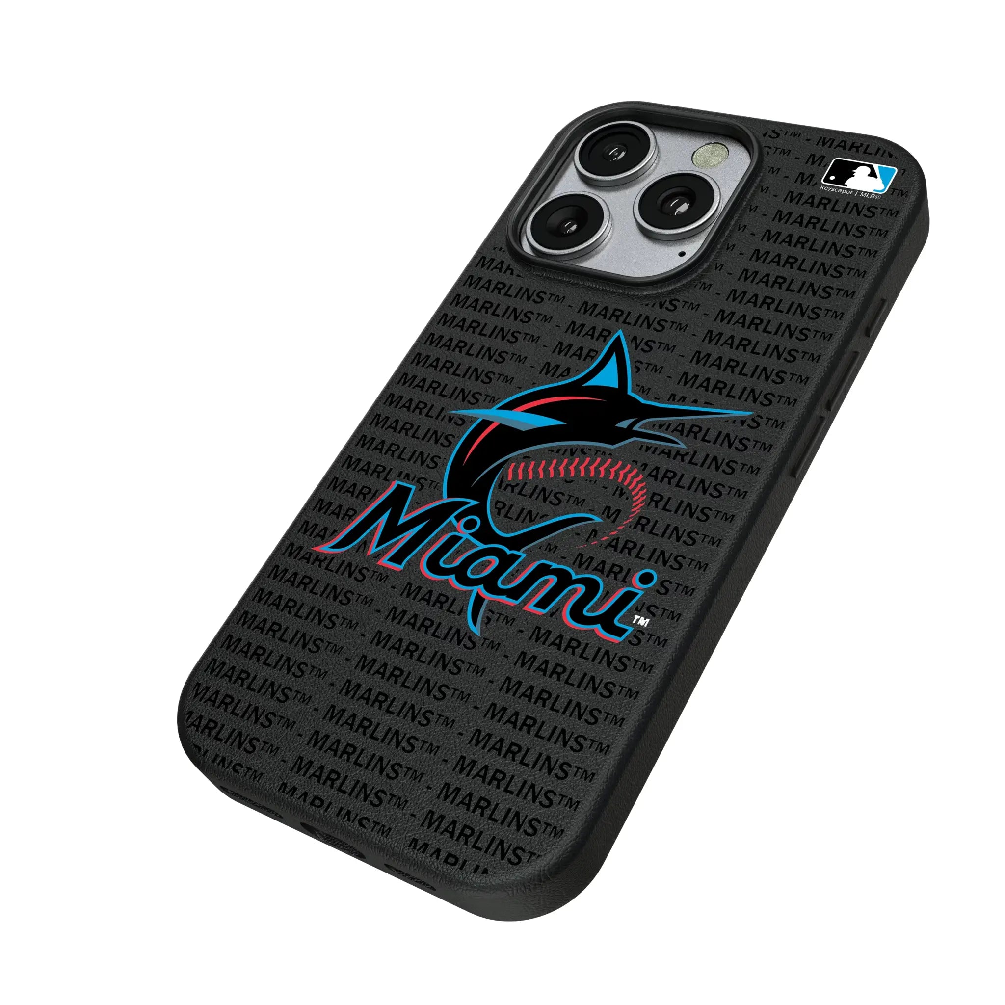 Miami Marlins Text Backdrop iPhone MagSafe Compatible Phone Case for Apple iPhone - Isometric View