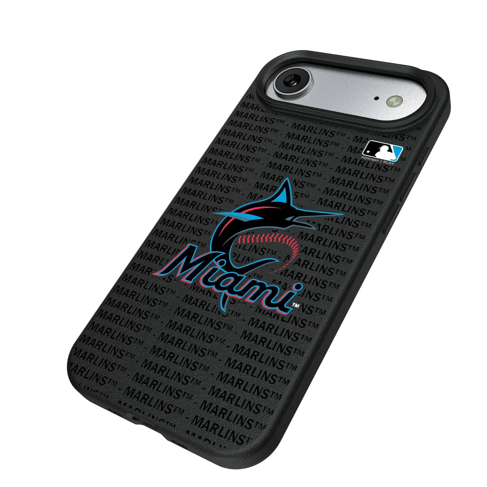Miami Marlins Text Backdrop iPhone MagSafe Compatible Phone Case for Apple iPhone - Isometric View#Device_iPhone Air