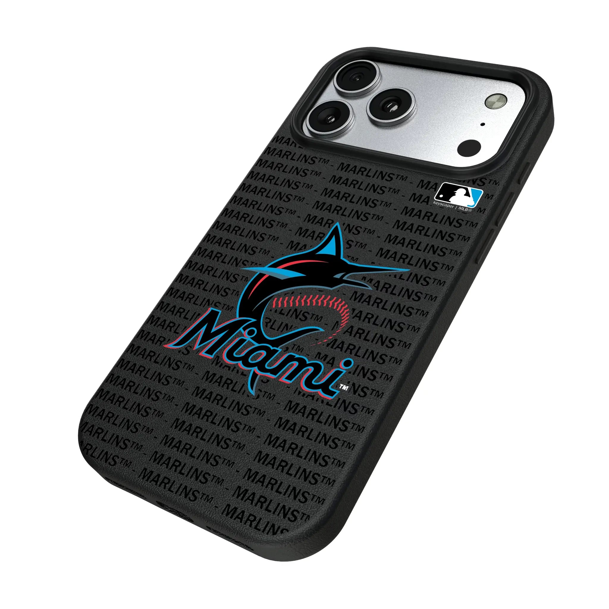 Miami Marlins Text Backdrop iPhone MagSafe Compatible Phone Case for Apple iPhone - Isometric View#Device_iPhone 17 Pro Max