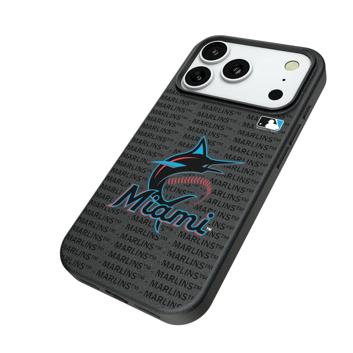 Miami Marlins Text Backdrop iPhone MagSafe Compatible Phone Case for Apple iPhone - Isometric View#Device_iPhone 18 Pro