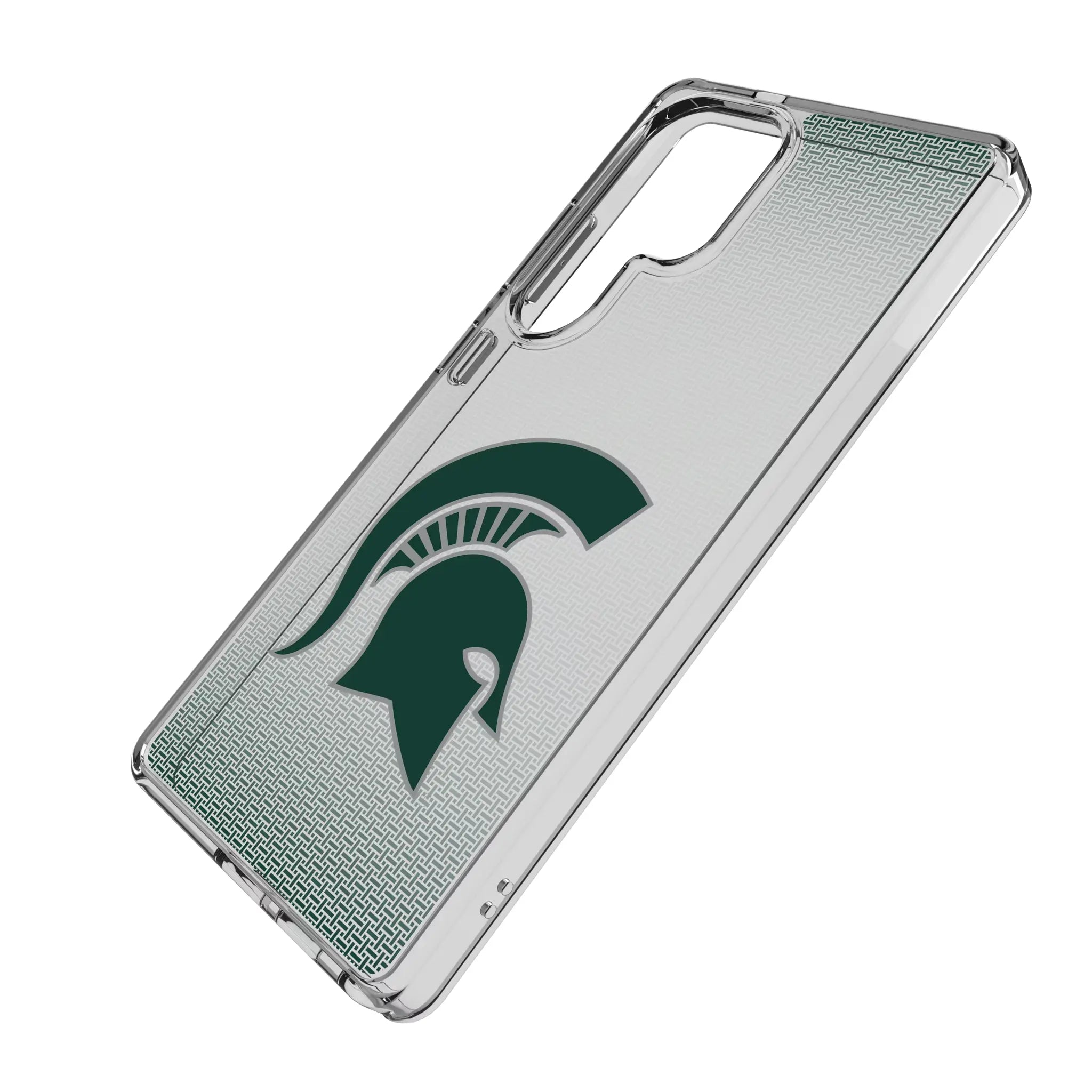 Michigan State University Spartans Linen Galaxy Clear Phone Case for Samsung Galaxy - Isometric View#Device_Galaxy S25 Ultra