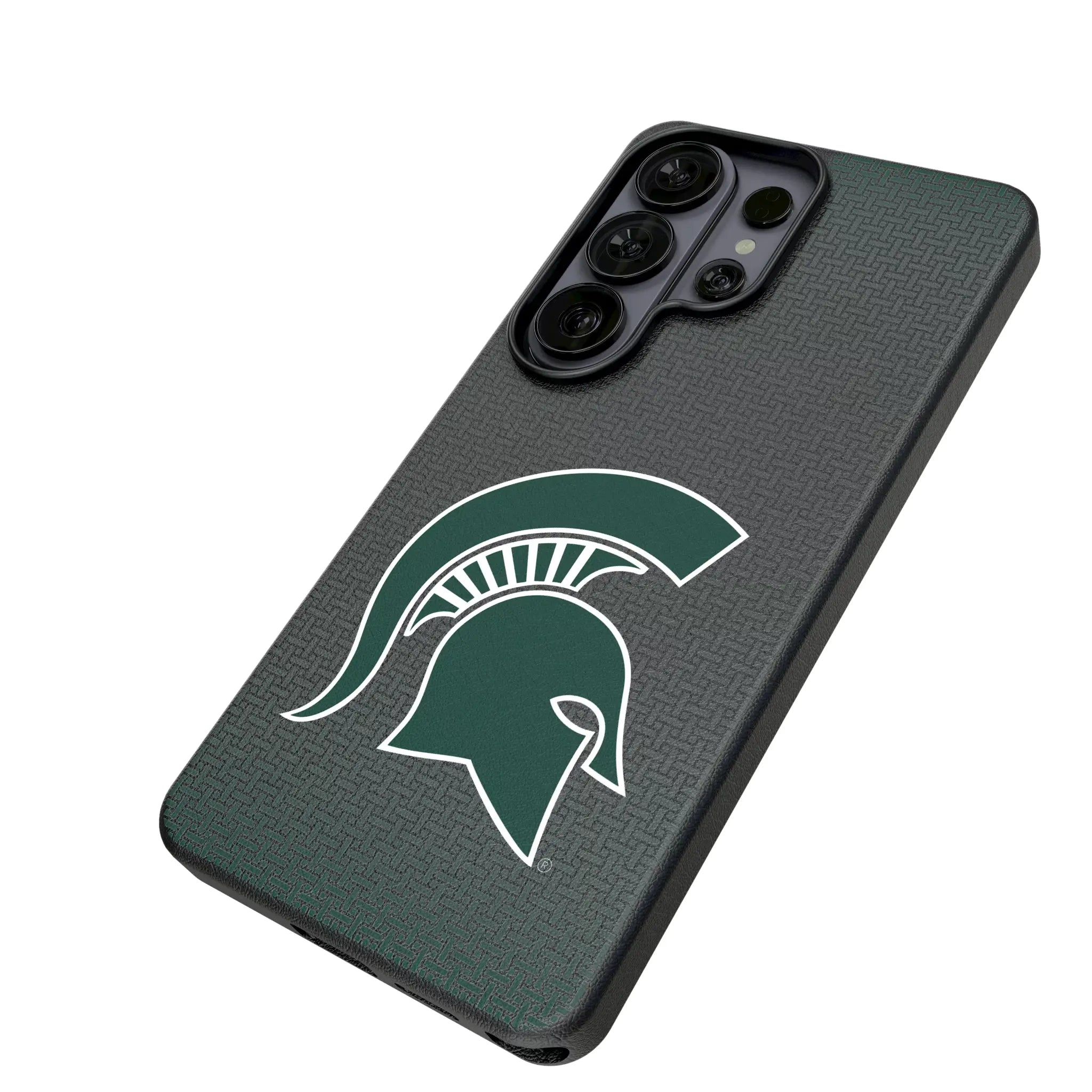 Michigan State University Spartans Linen Galaxy MagSafe Compatible Phone Case for Samsung Galaxy - Isometric View#Device_Galaxy S26 Ultra